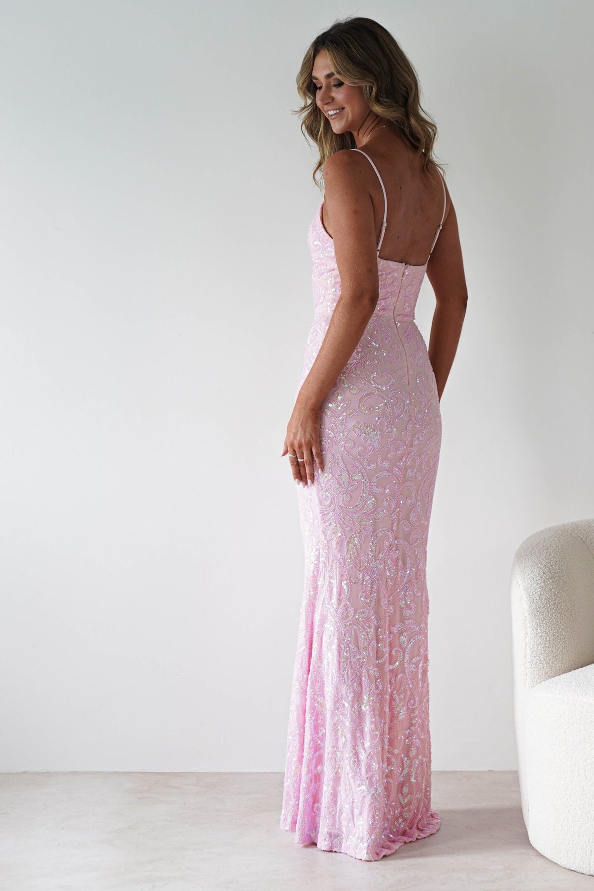 Aster Iridescent Beaded Embellished Gown | Pink-Oh Hello Clothing
