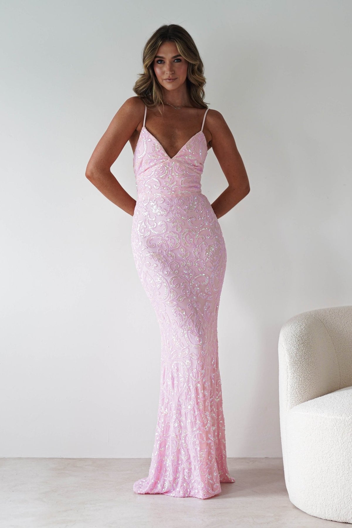 Aster Iridescent Beaded Embellished Gown | Pink-Oh Hello Clothing