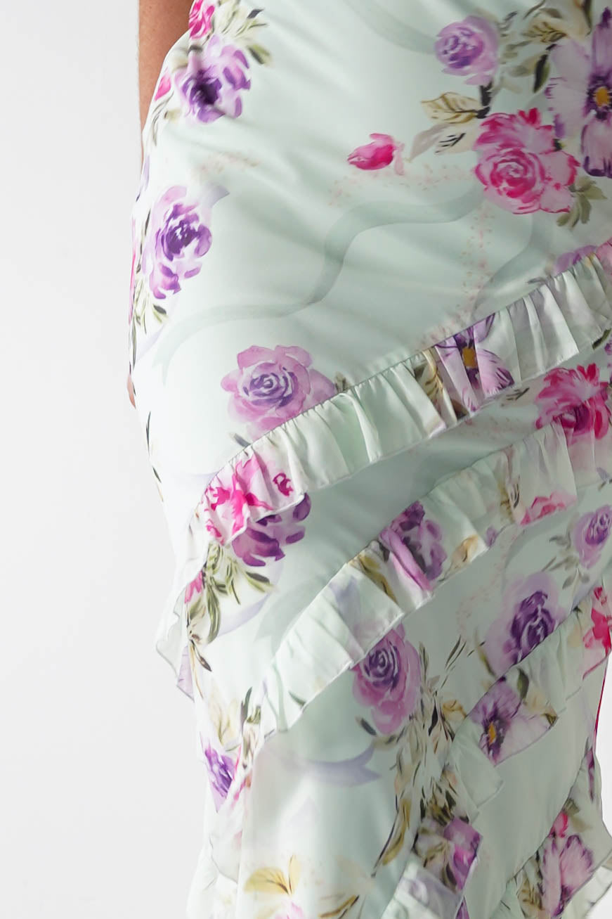 Athena Ruffle Floral Print Maxi | Mint Green-Oh Hello Clothing