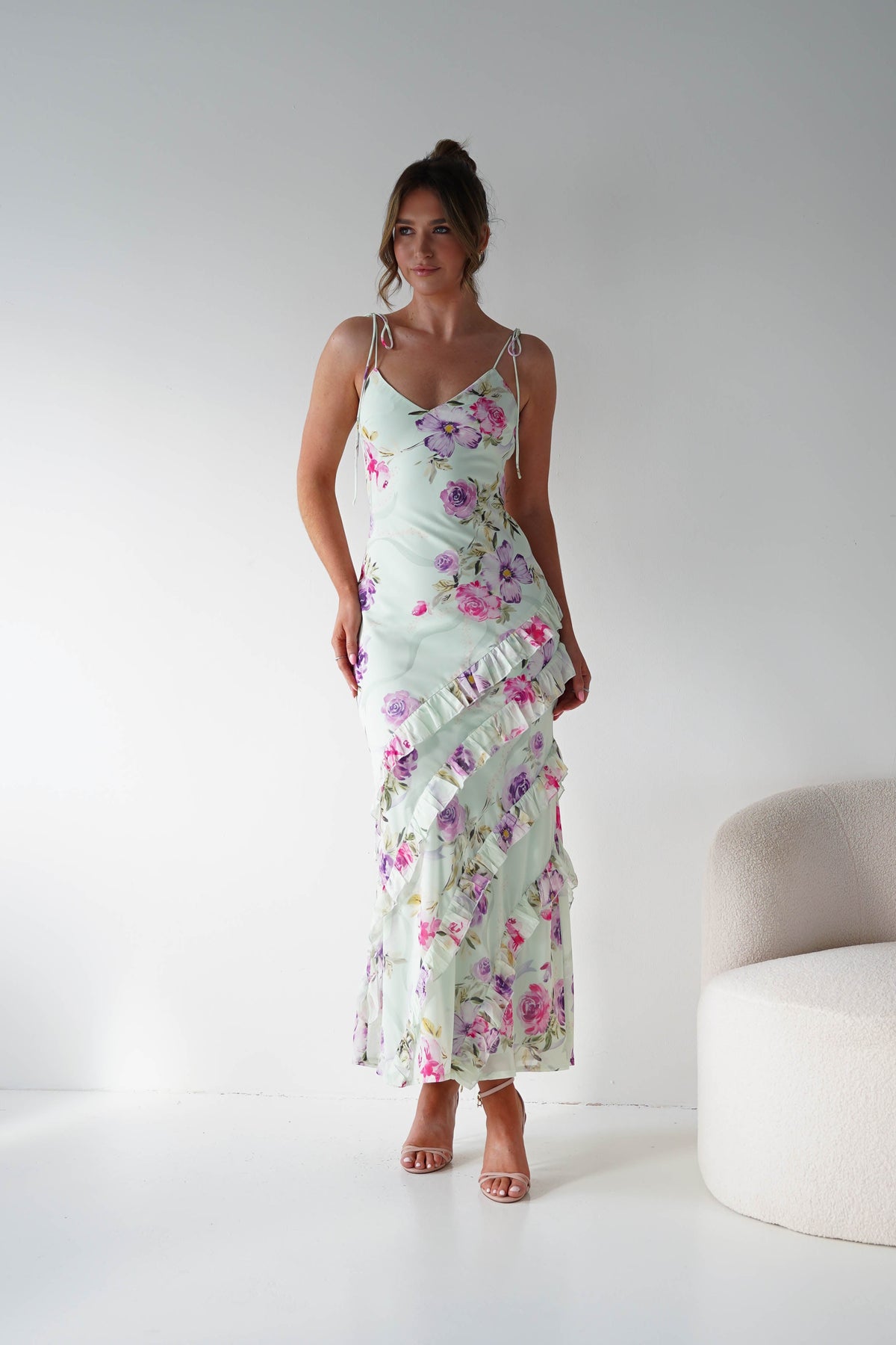 Athena Ruffle Floral Print Maxi | Mint Green-Oh Hello Clothing