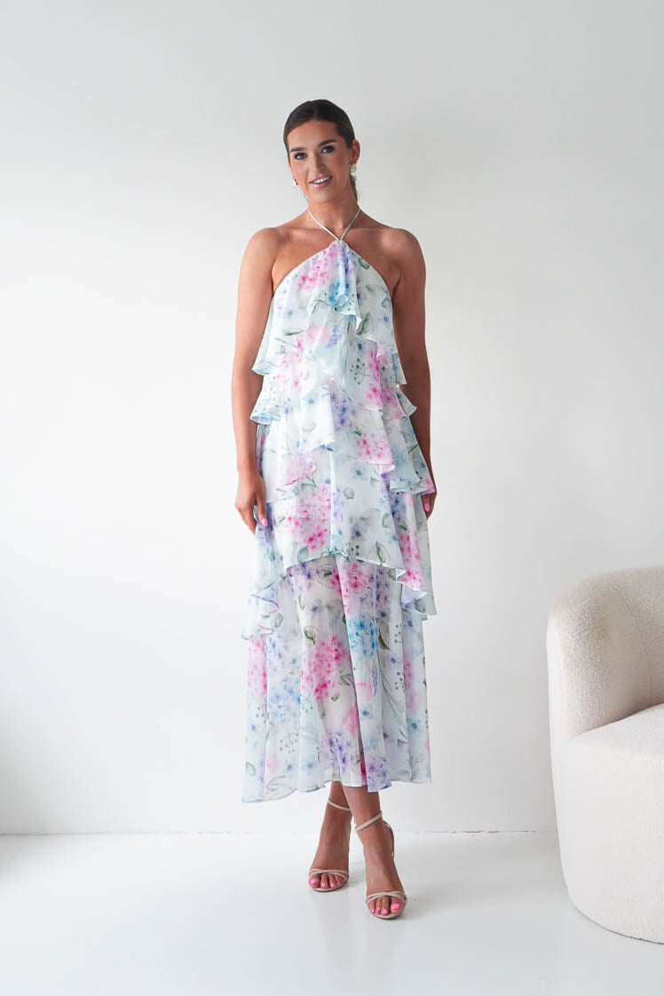 Aurora Halternack Floral Ruffle Maxi Dress-Oh Hello Clothing