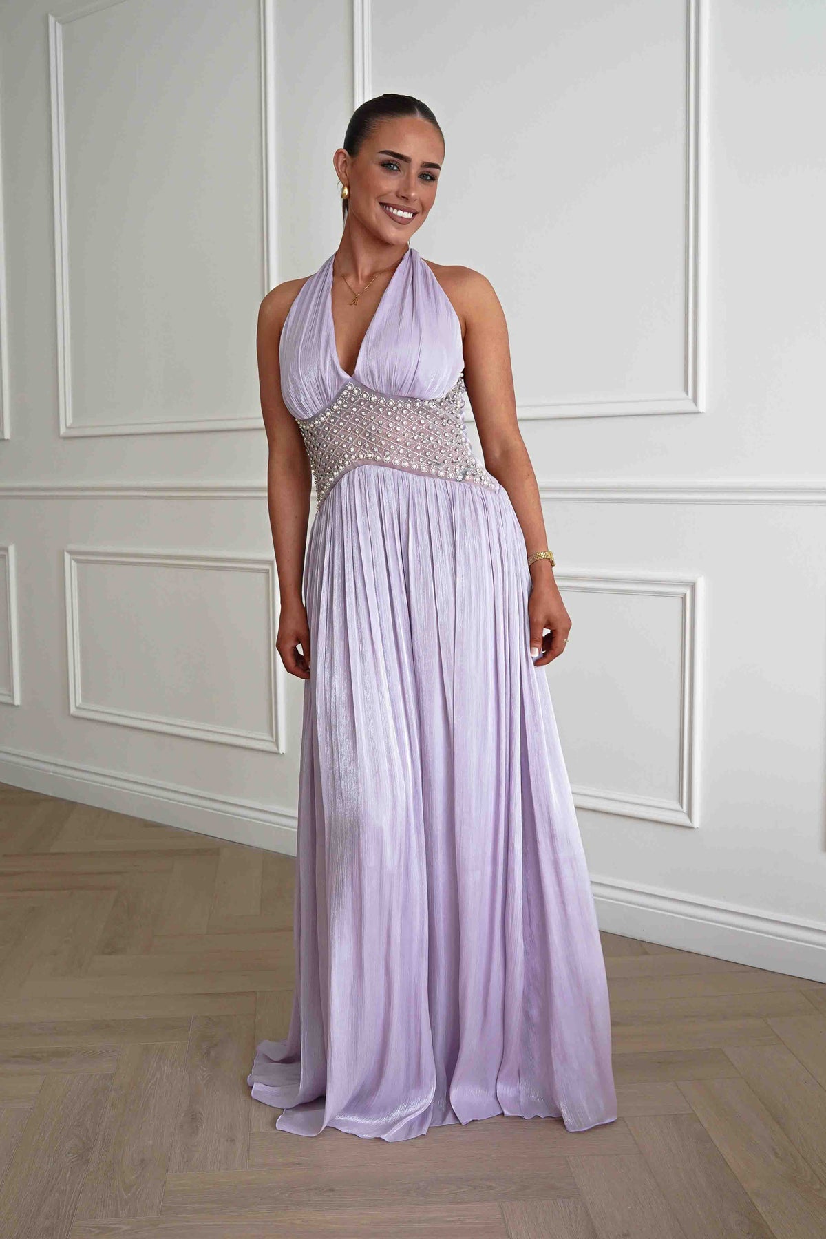 Aveline Luminescent Pleated Maxi Dress | Lilac-Oh Hello Clothing
