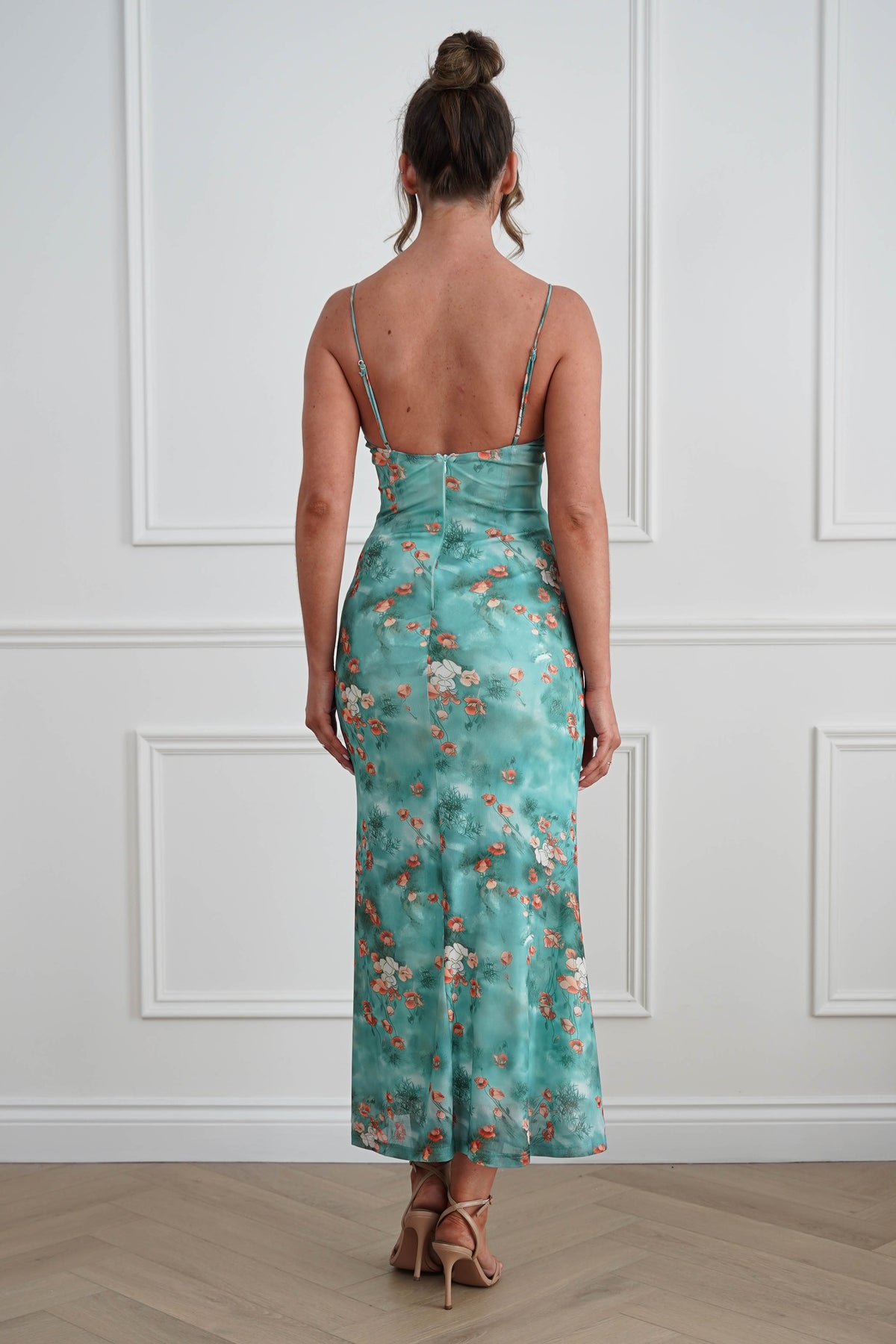 Belara Cowl Neck Slip Printed Midi Dress | Green-Oh Hello Clothing