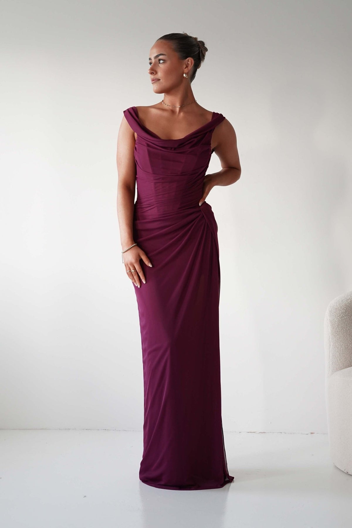 Berkley Draped Mesh Corset Maxi Gown | Mulberry-Oh Hello Clothing