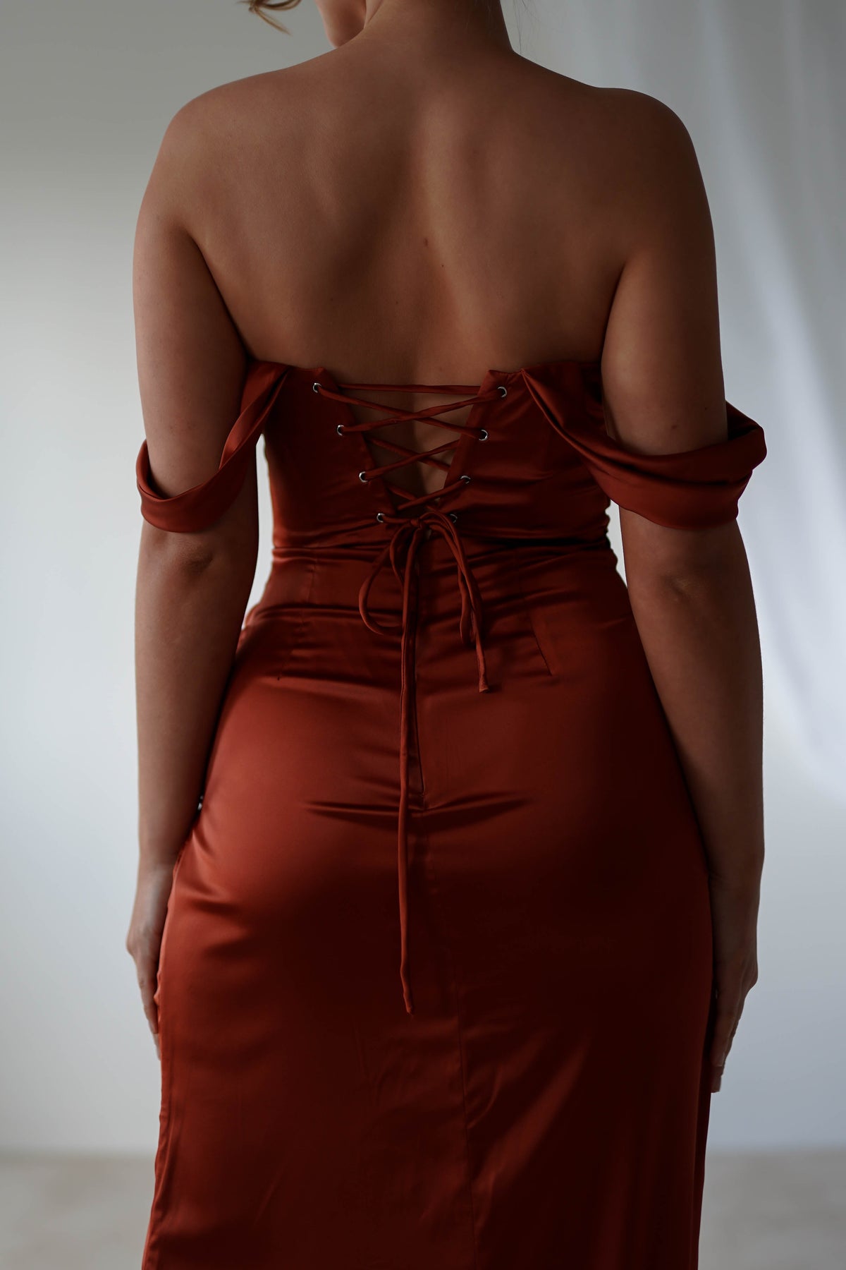 Beth Draped Silky Satin Gown | Rust-Oh Hello Clothing