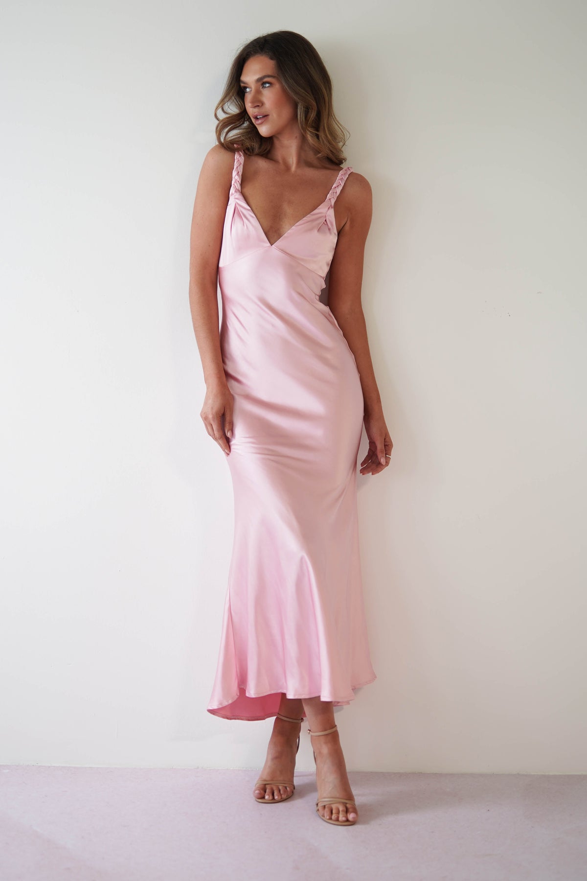Bethanie Soft Satin Maxi Dress | Light Pink-Oh Hello Clothing