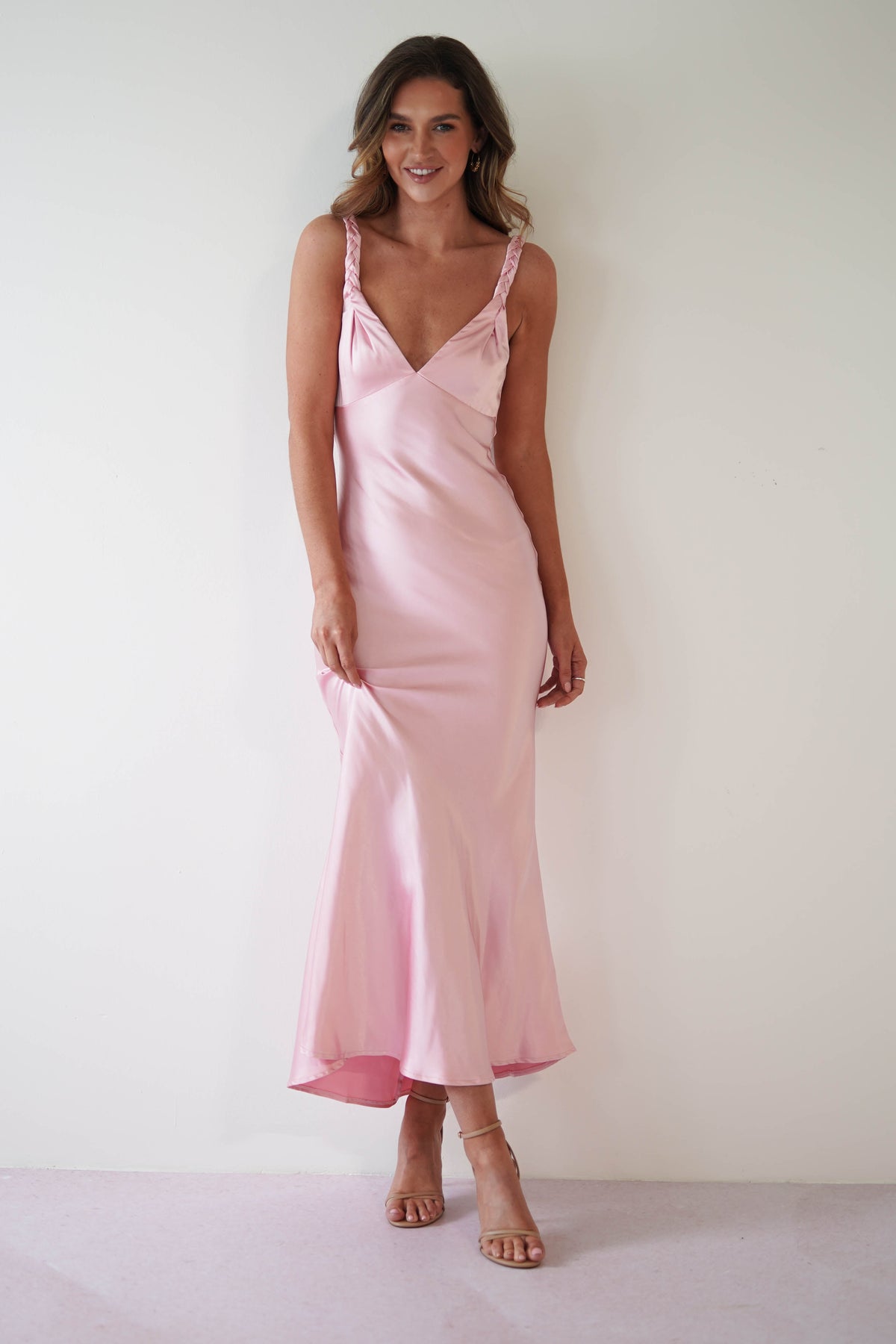 Bethanie Soft Satin Maxi Dress | Light Pink-Oh Hello Clothing