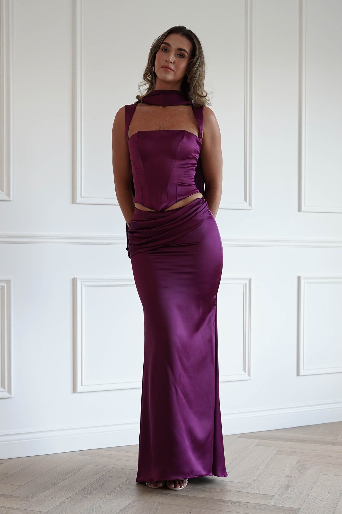 Oh Hello Clothing Women > Clothing > Dresses Bonita Satin Corset 2 Piece Gown | Mulberry