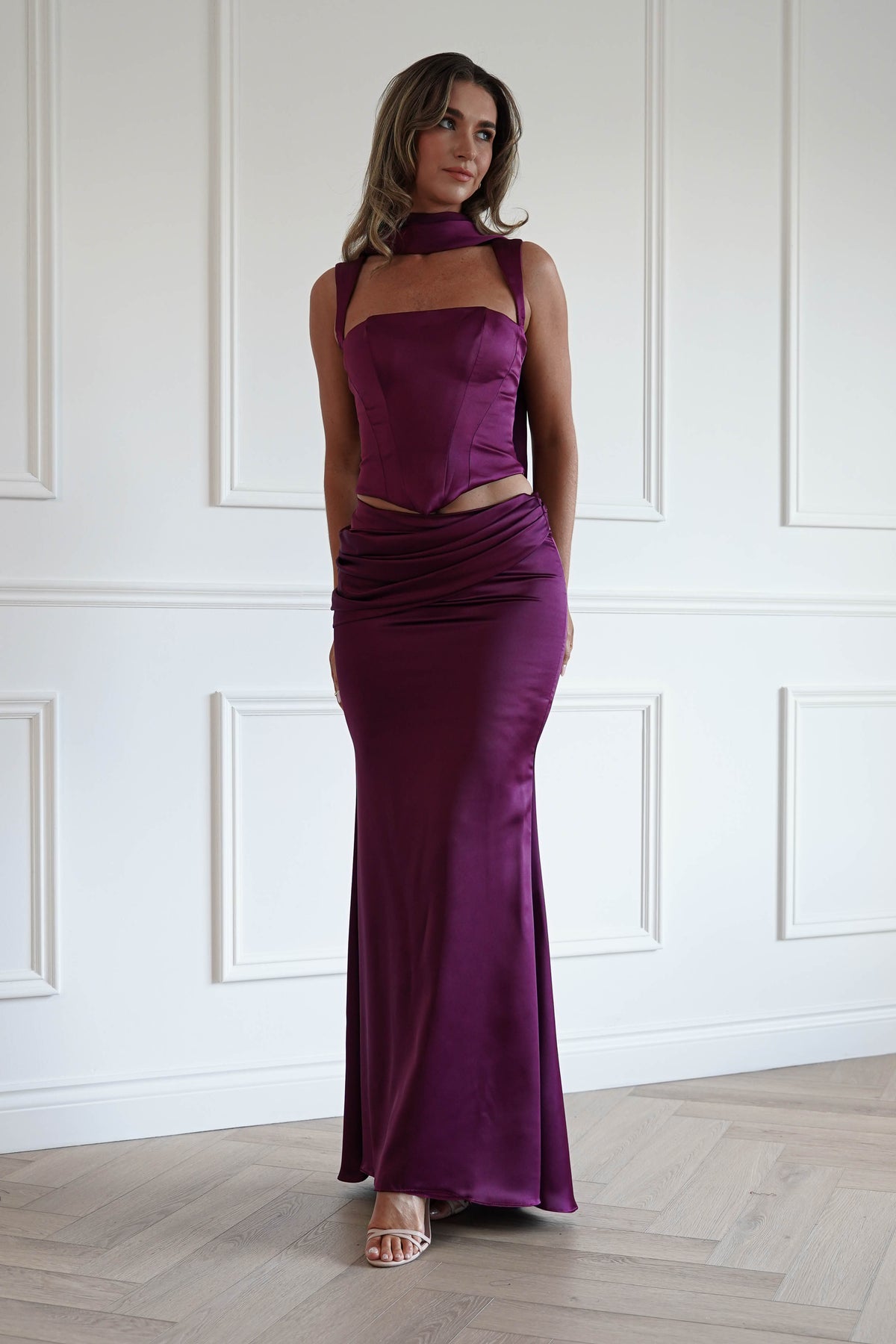 Oh Hello Clothing Women > Clothing > Dresses Bonita Satin Corset 2 Piece Gown | Mulberry