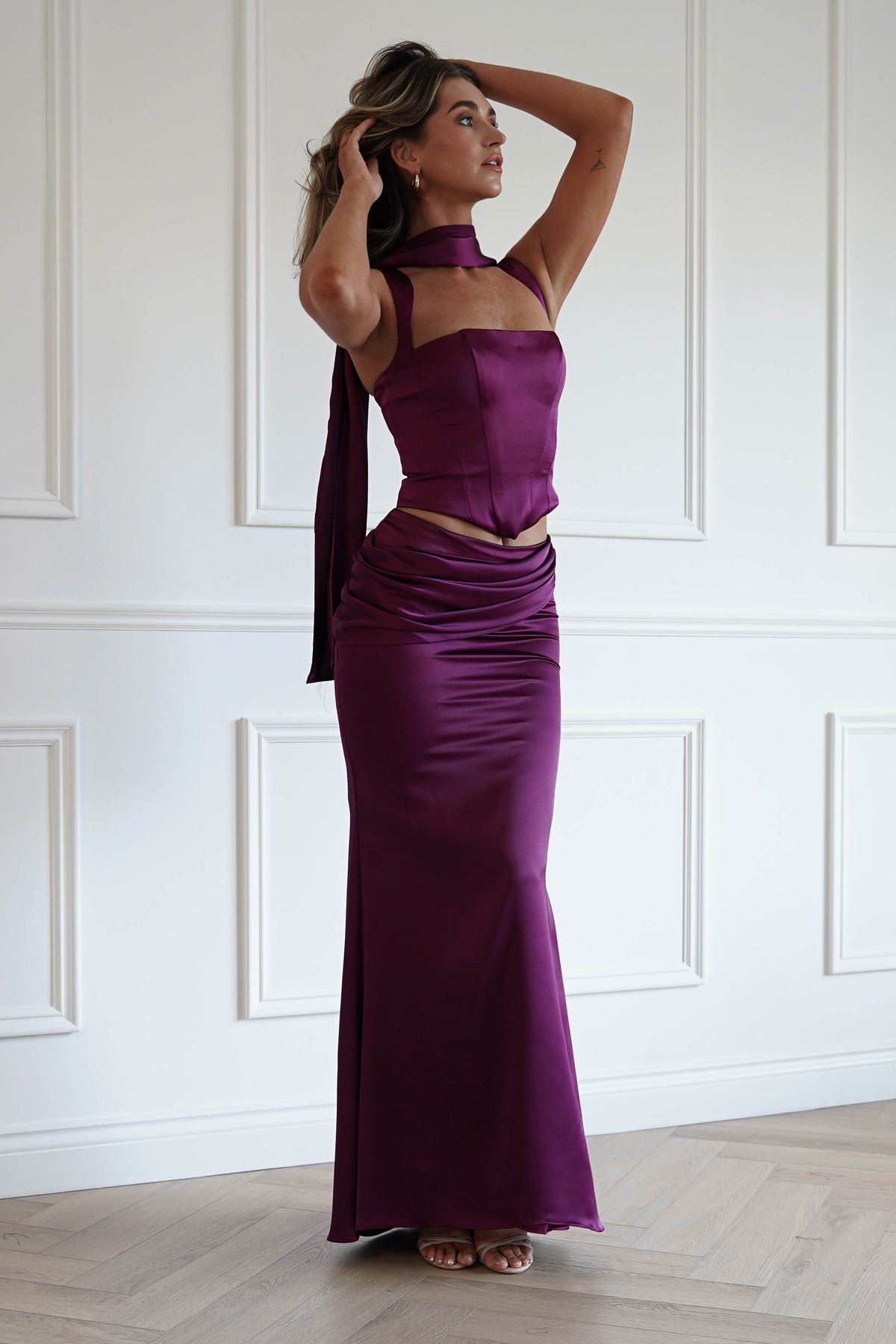 Oh Hello Clothing Women > Clothing > Dresses Bonita Satin Corset 2 Piece Gown | Mulberry
