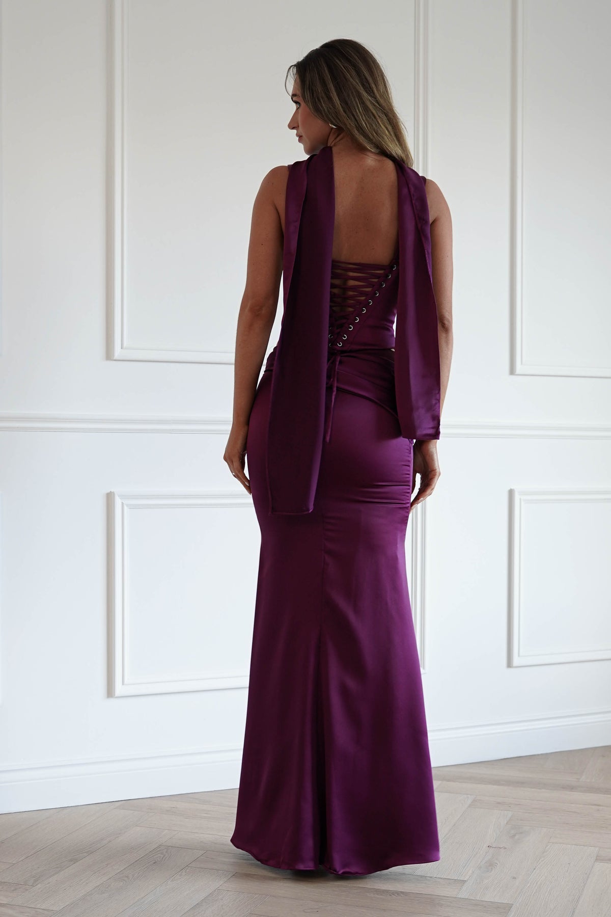 Oh Hello Clothing Women > Clothing > Dresses Bonita Satin Corset 2 Piece Gown | Mulberry