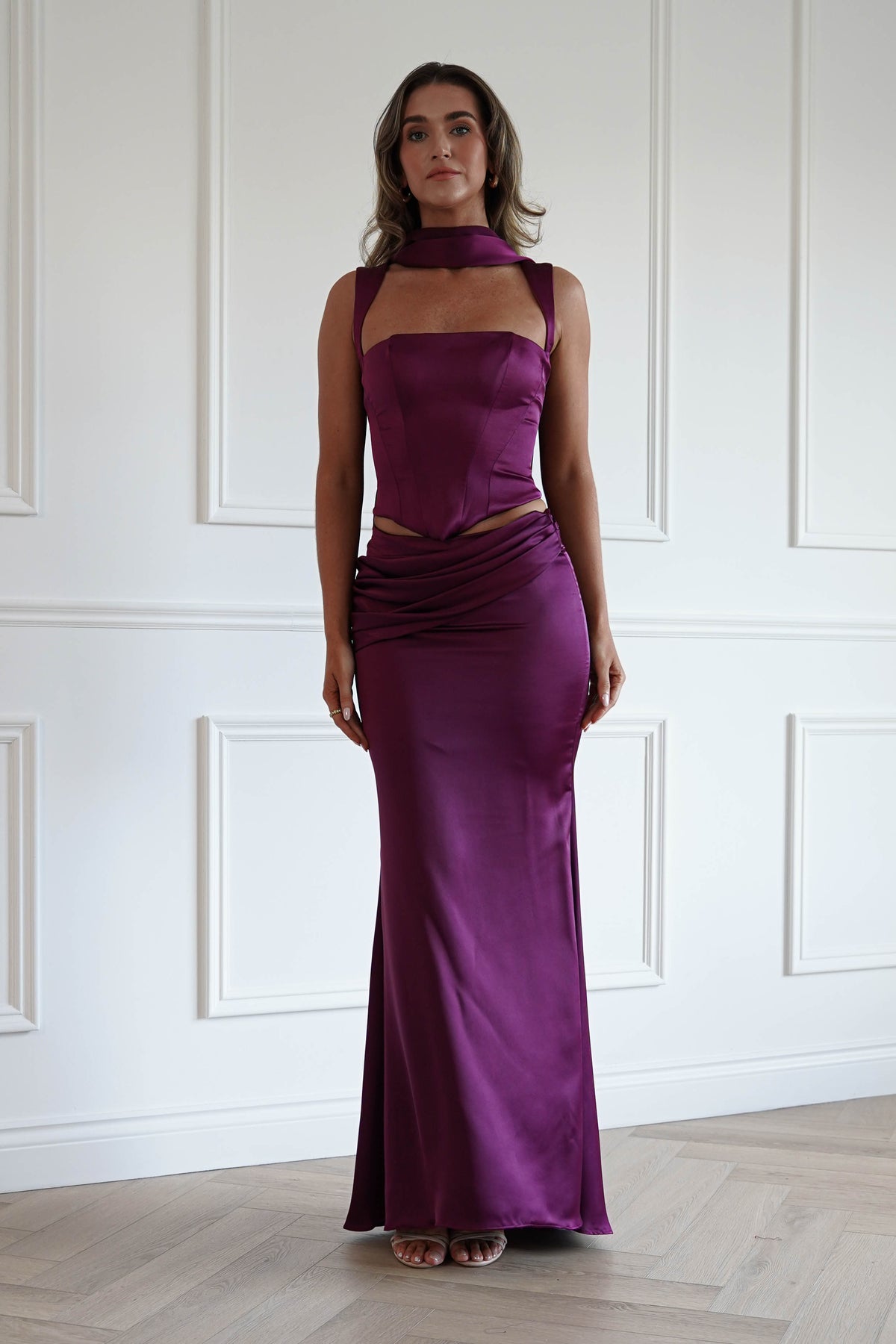 Oh Hello Clothing Women > Clothing > Dresses Bonita Satin Corset 2 Piece Gown | Mulberry