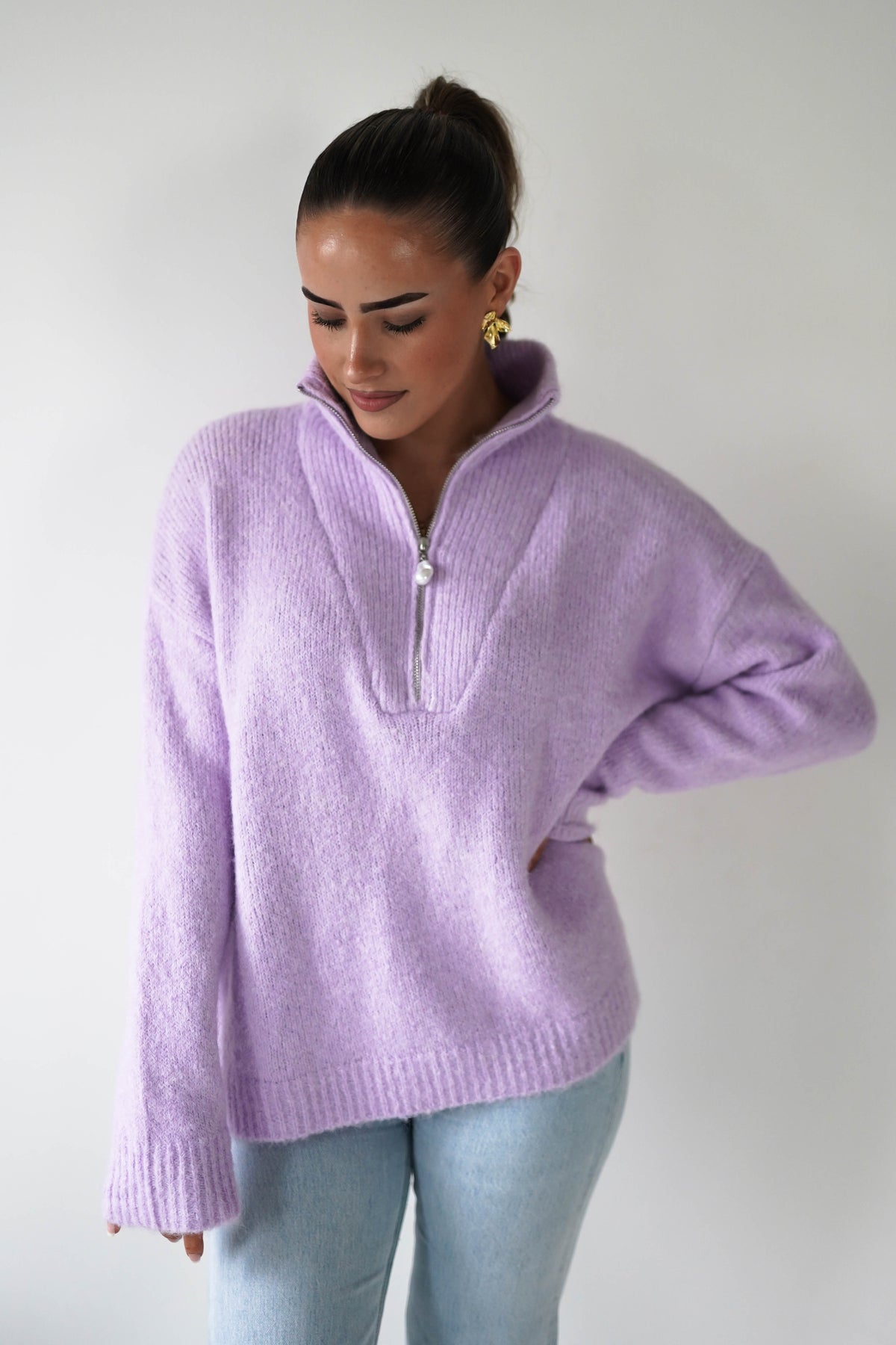 Bonnie Half Zip Knitted Jumper | Lilac-Oh Hello Clothing