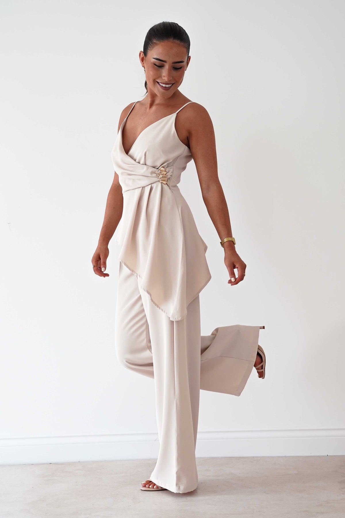 Bridget Asymmetric Co-Ord Set | Cream-Oh Hello Clothing