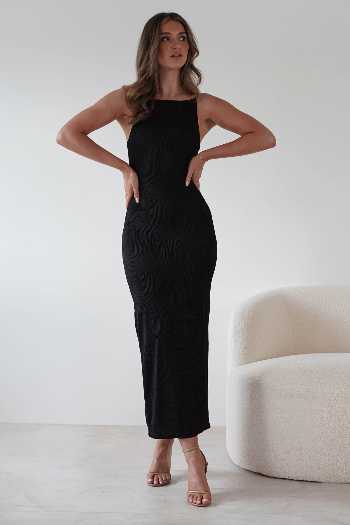 Brighton Textured Bodycon Midaxi Dress | Black-Oh Hello Clothing