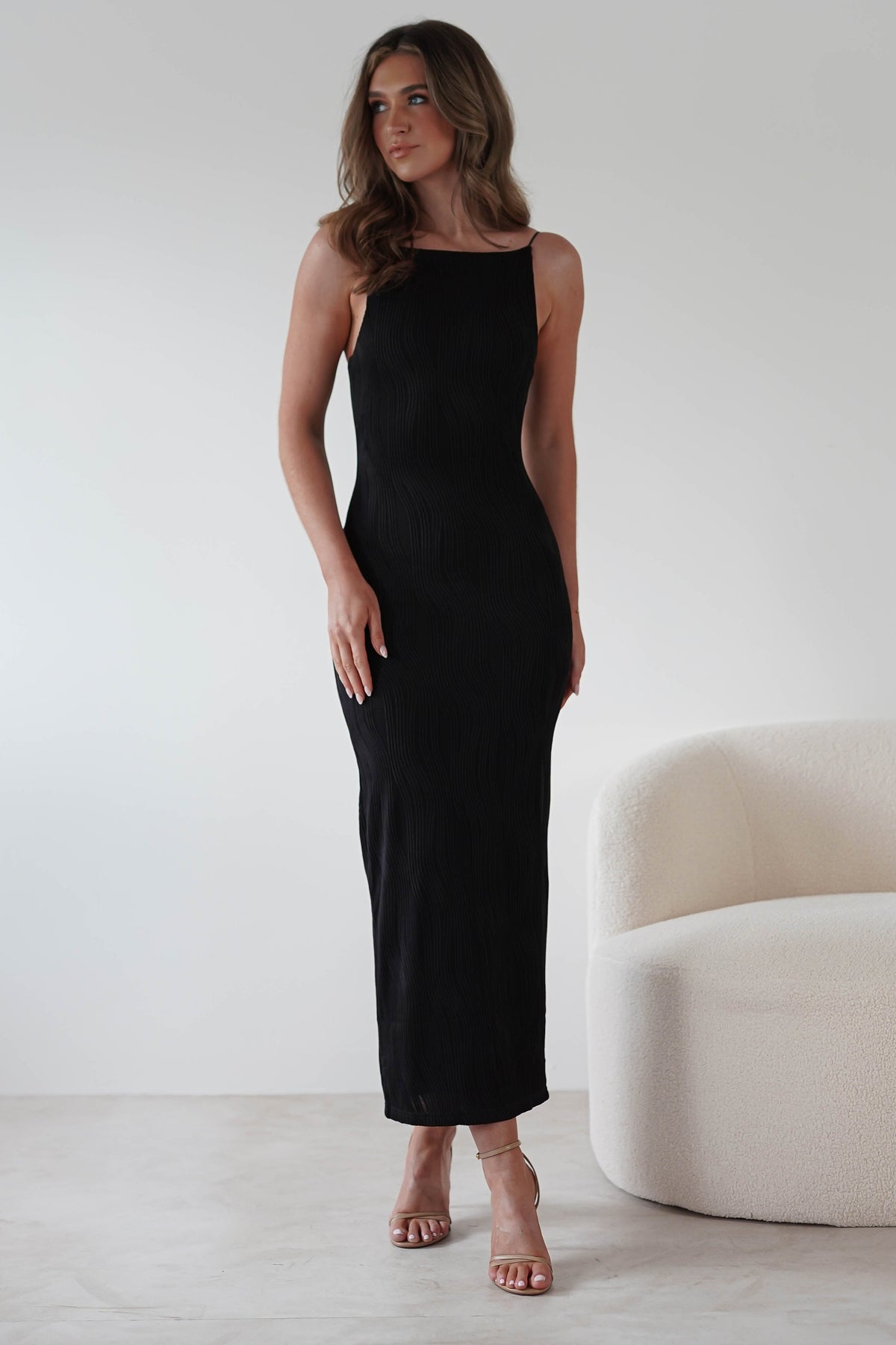 Brighton Textured Bodycon Midaxi Dress | Black-Oh Hello Clothing