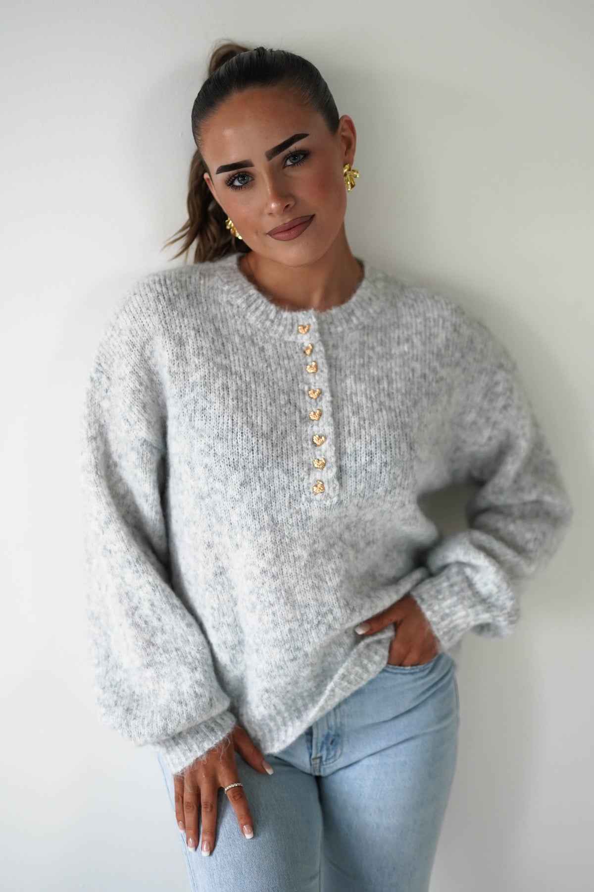 Calix Button Detail Knit Jumper | Grey-Oh Hello Clothing