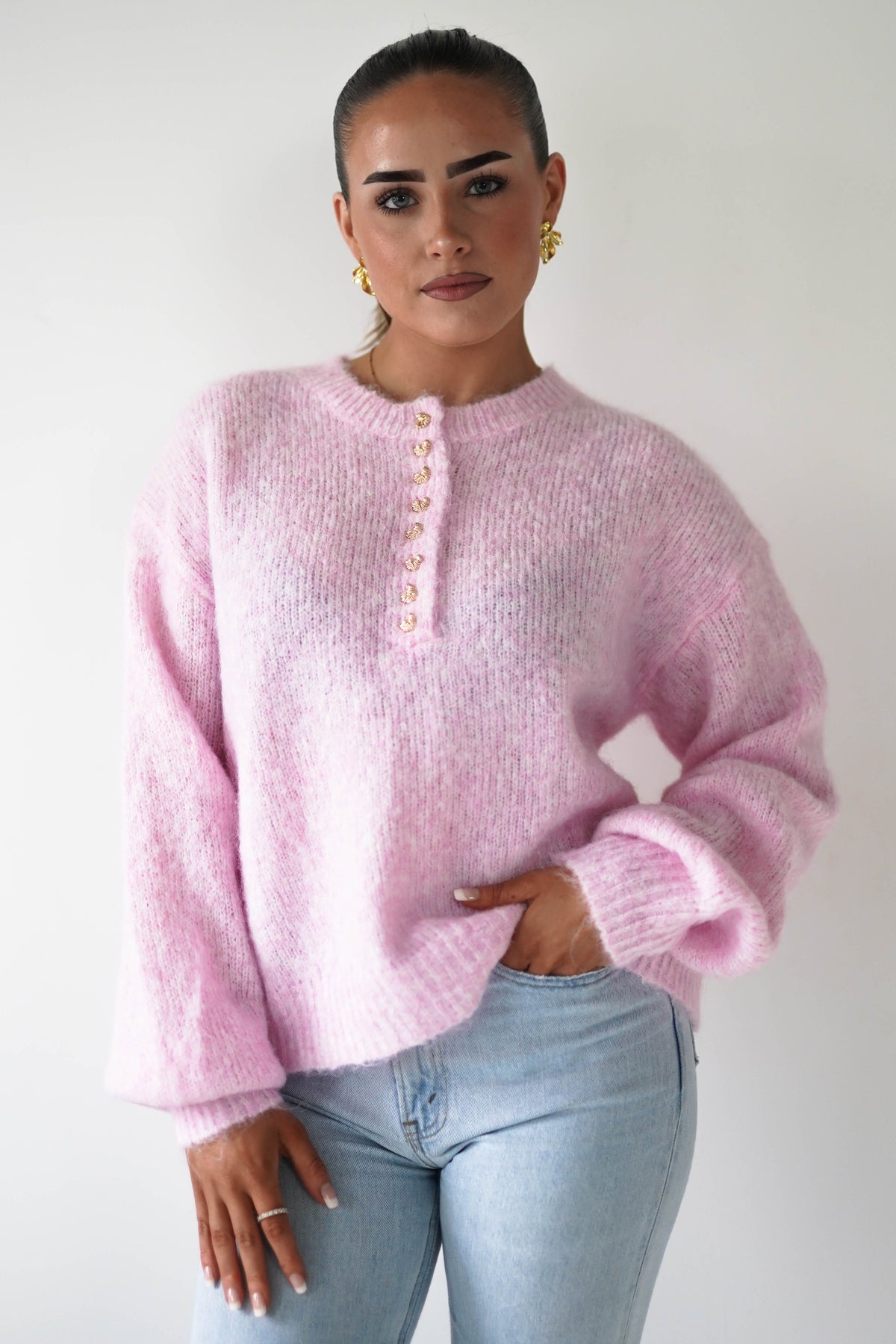 Calix Button Detail Knit Jumper | Pink-Oh Hello Clothing