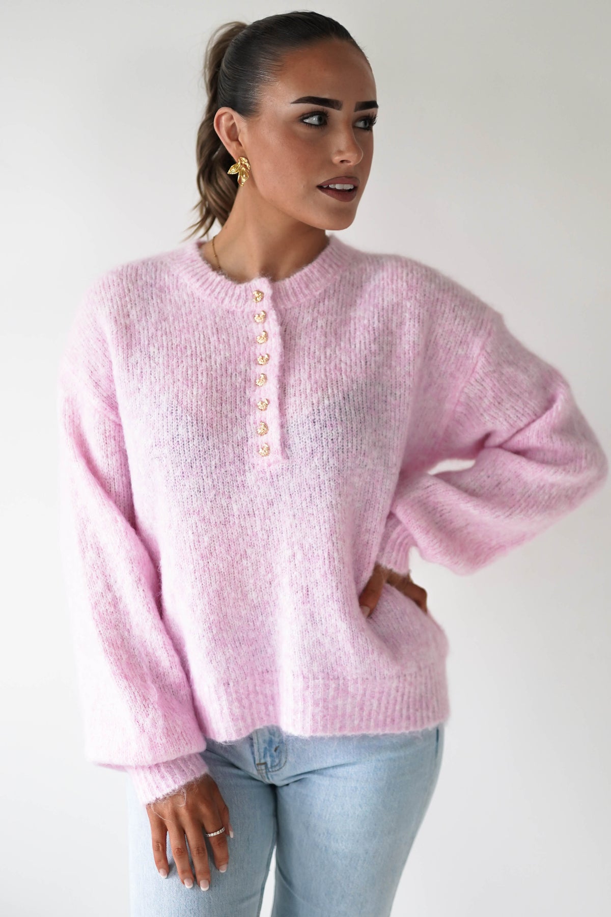 Calix Button Detail Knit Jumper | Pink-Oh Hello Clothing