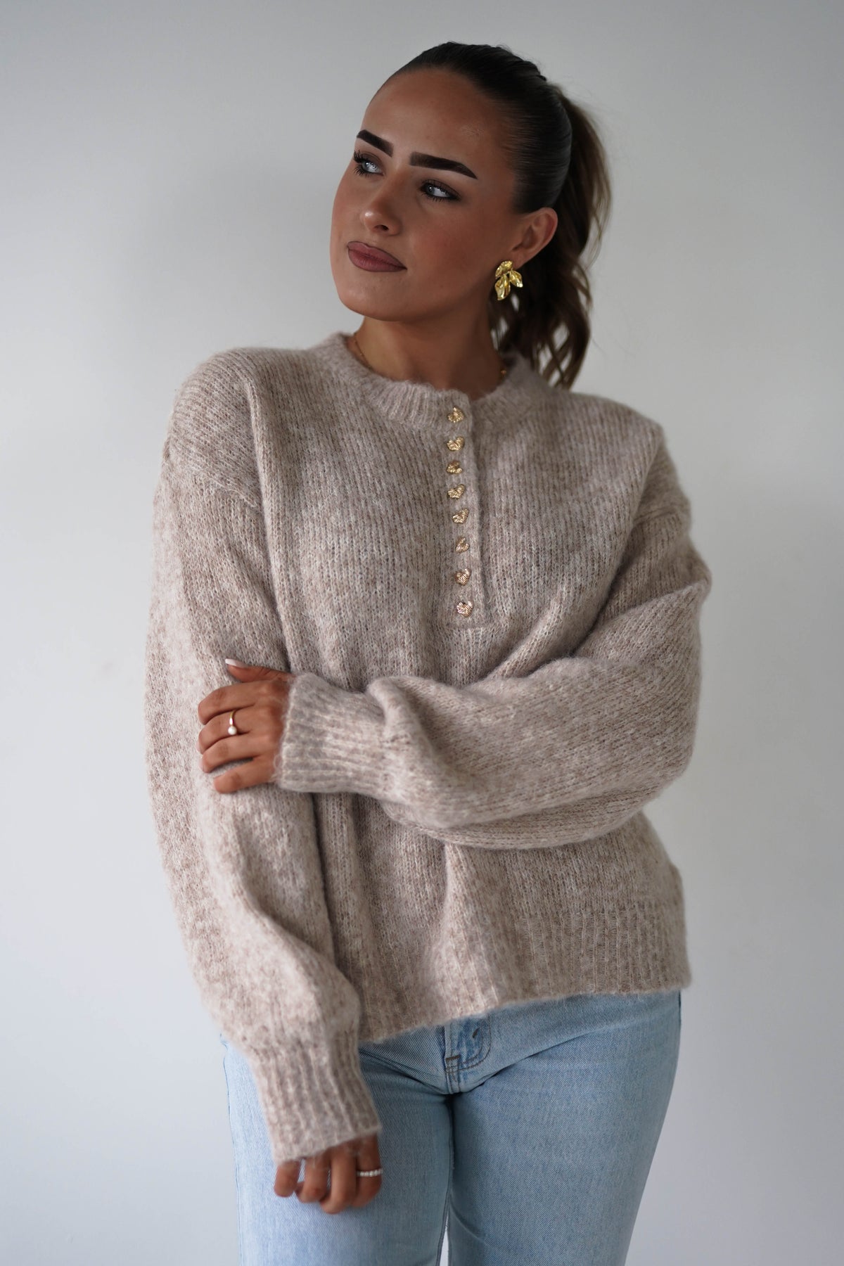 Calix Button Detail Knit Jumper | Taupe-Oh Hello Clothing