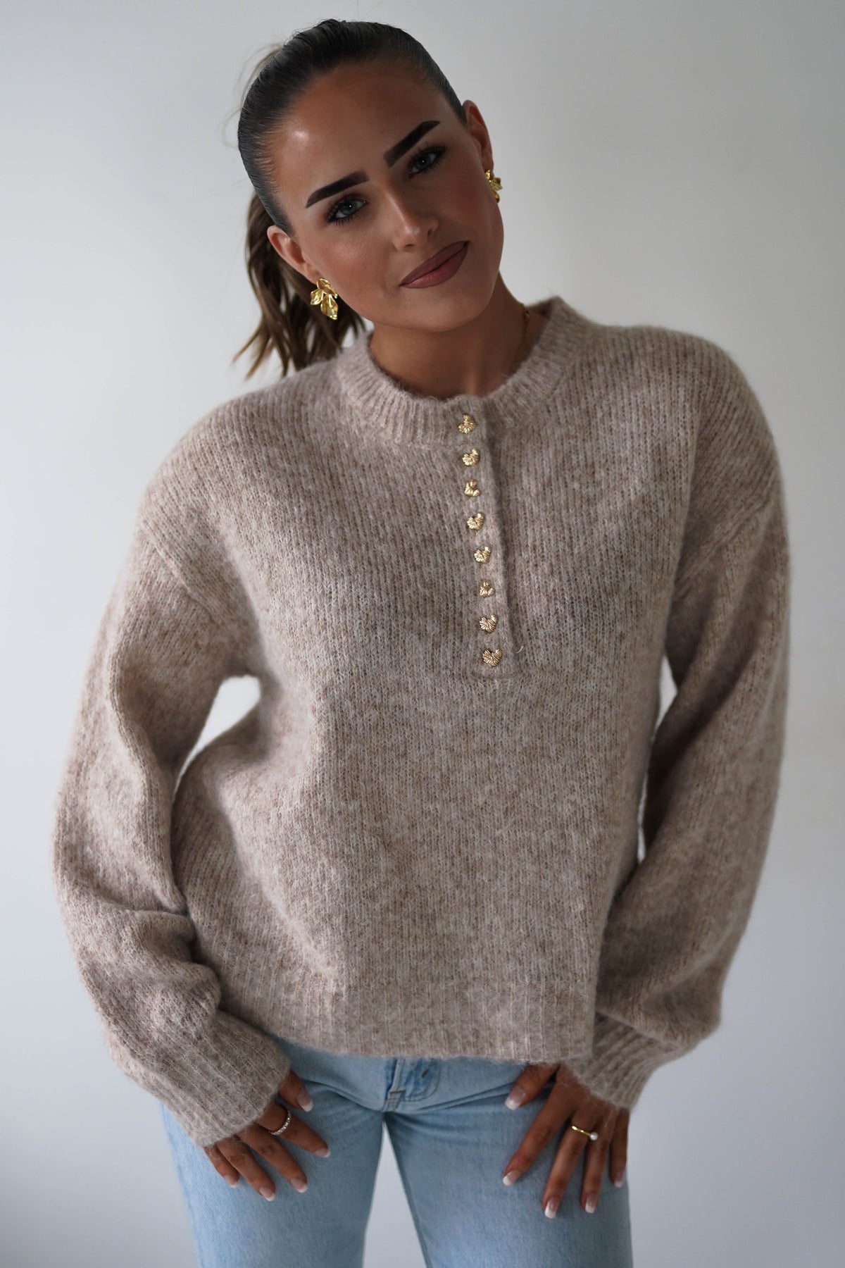 Calix Button Detail Knit Jumper | Taupe-Oh Hello Clothing