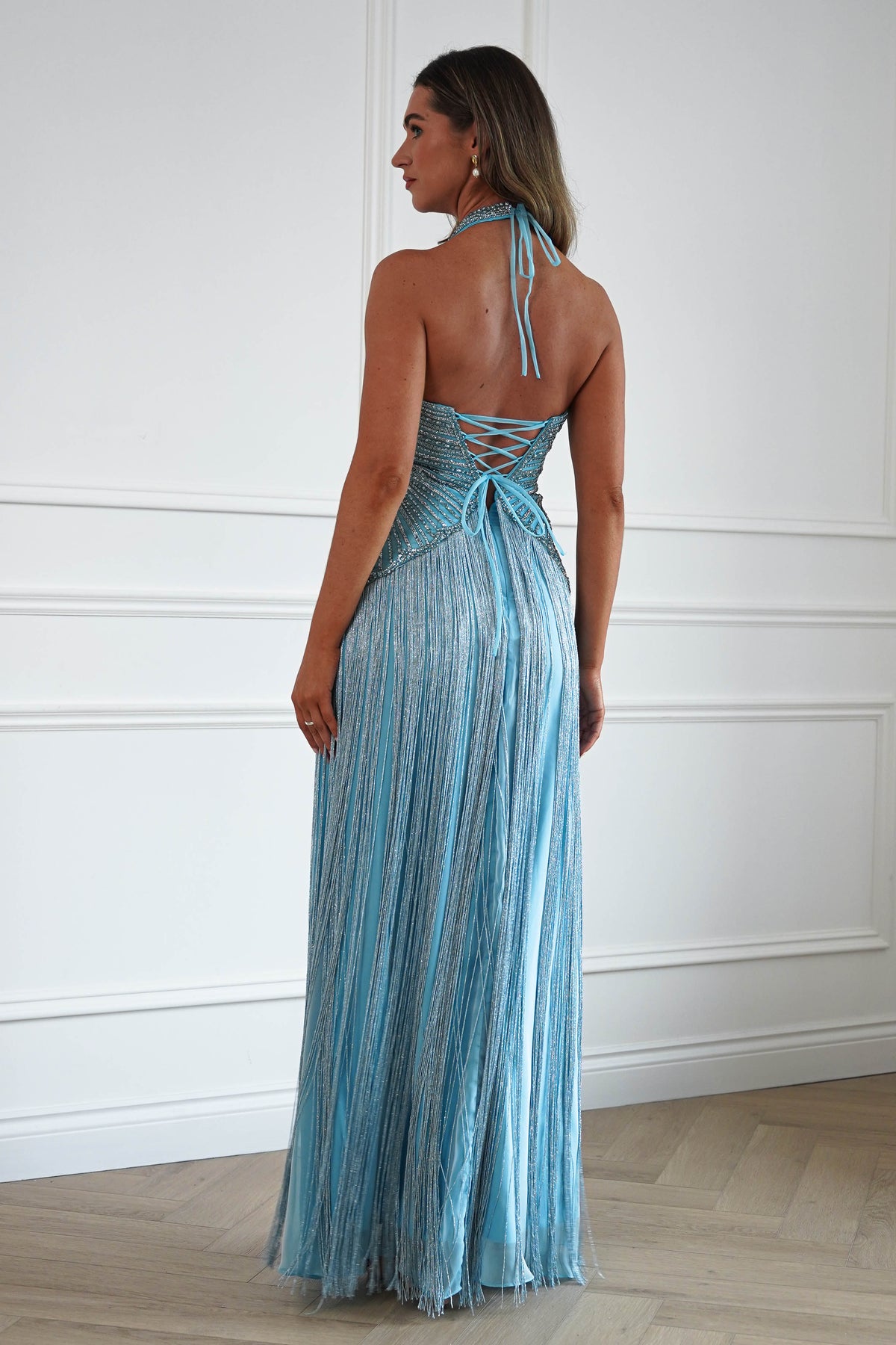 Oh Hello Clothing Women > Clothing > Dresses Cary Crystal Embellished Fringe Gown | Blue