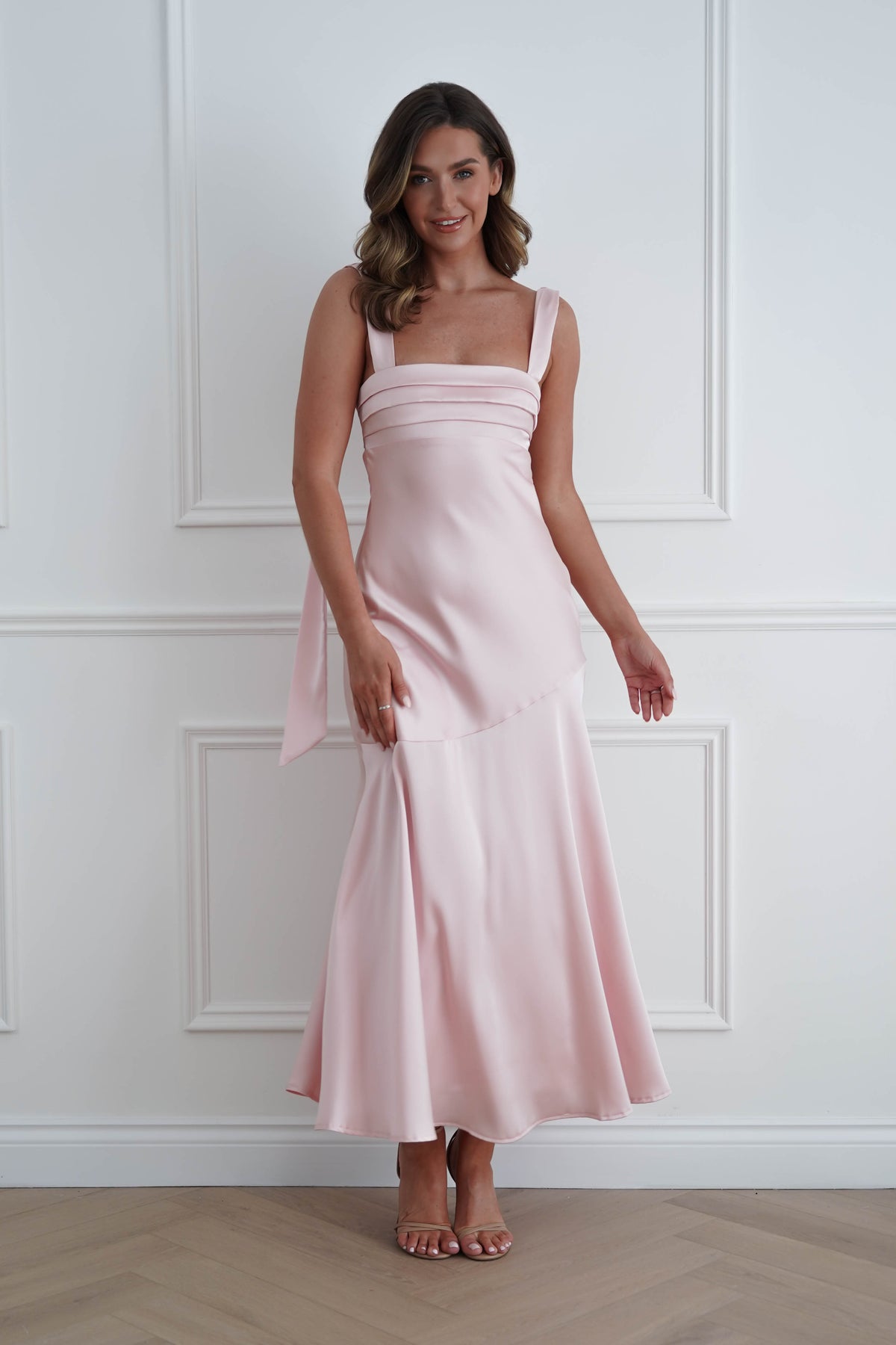 Vestido Largo Satinado Casina Rosa - Oh Hello Clothing
