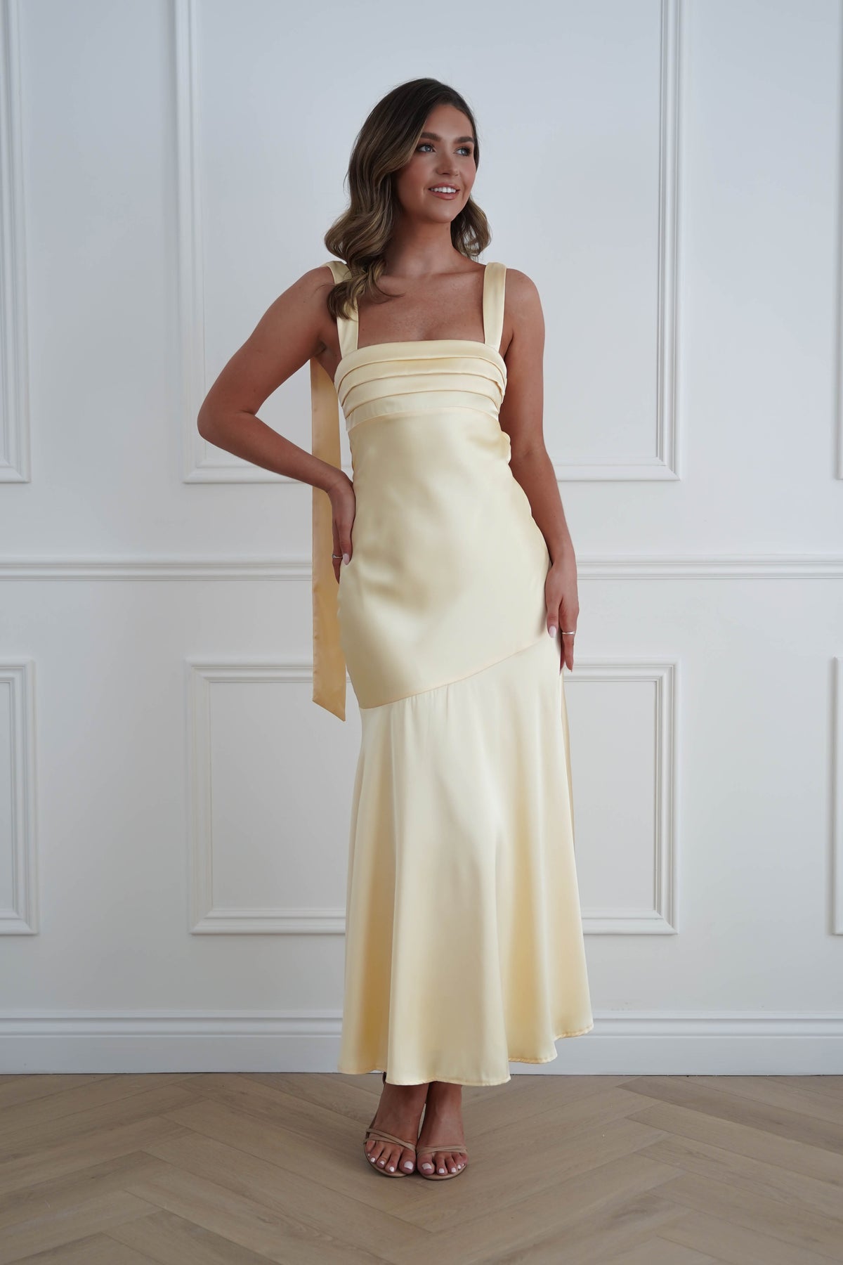 Casina Soft Satin Maxi Dress | Yellow-Oh Hello Clothing