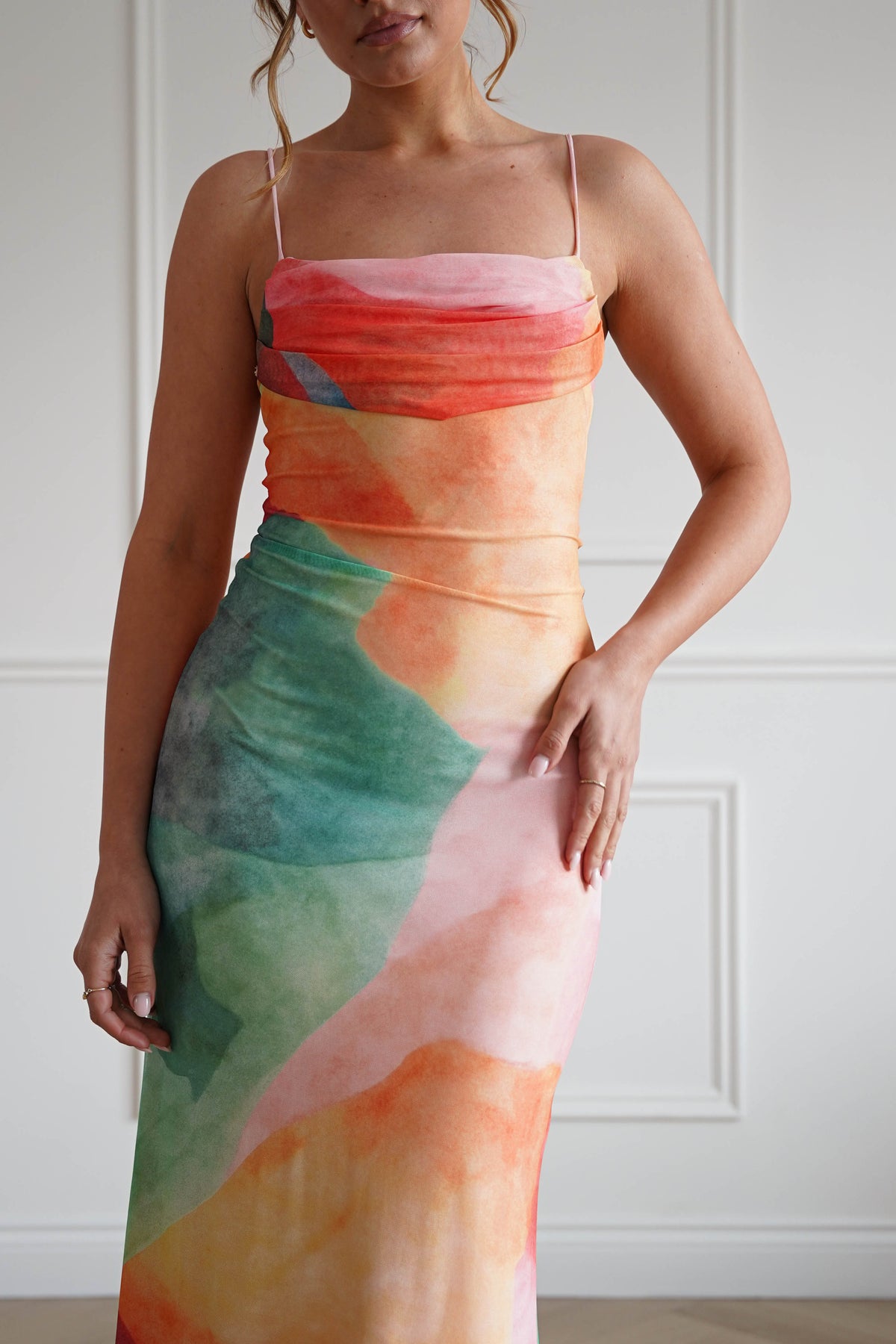 Caspera Mesh Bodycon Maxi Dress | Mixed Print-Oh Hello Clothing