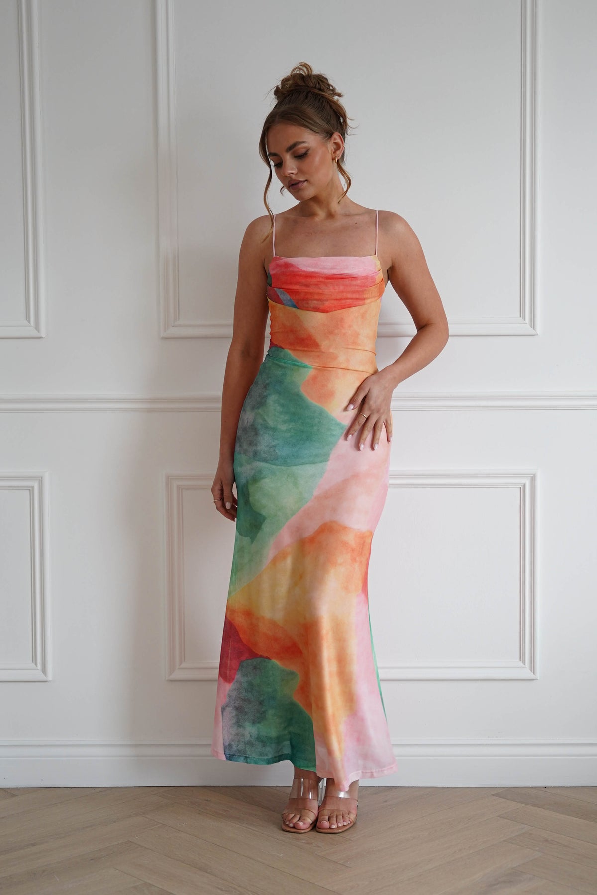 Caspera Mesh Bodycon Maxi Dress | Mixed Print-Oh Hello Clothing