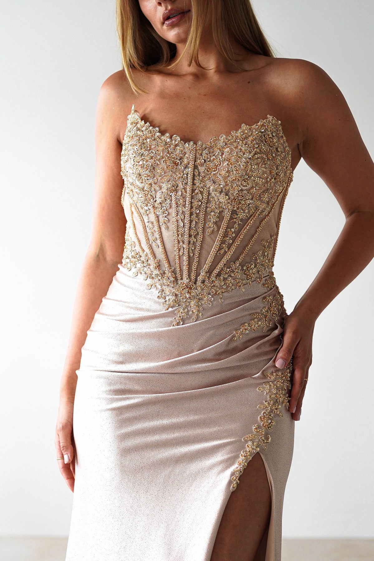 Caspian Embellished Bodycon Gown | Gold-Oh Hello Clothing