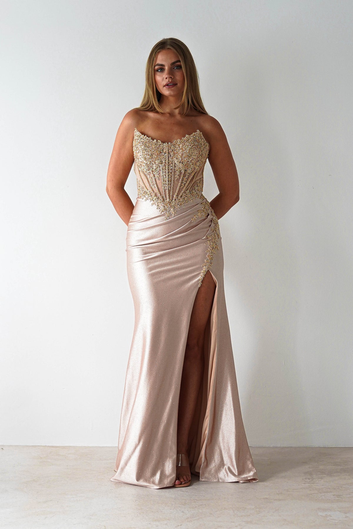 Caspian Embellished Bodycon Gown | Gold-Oh Hello Clothing