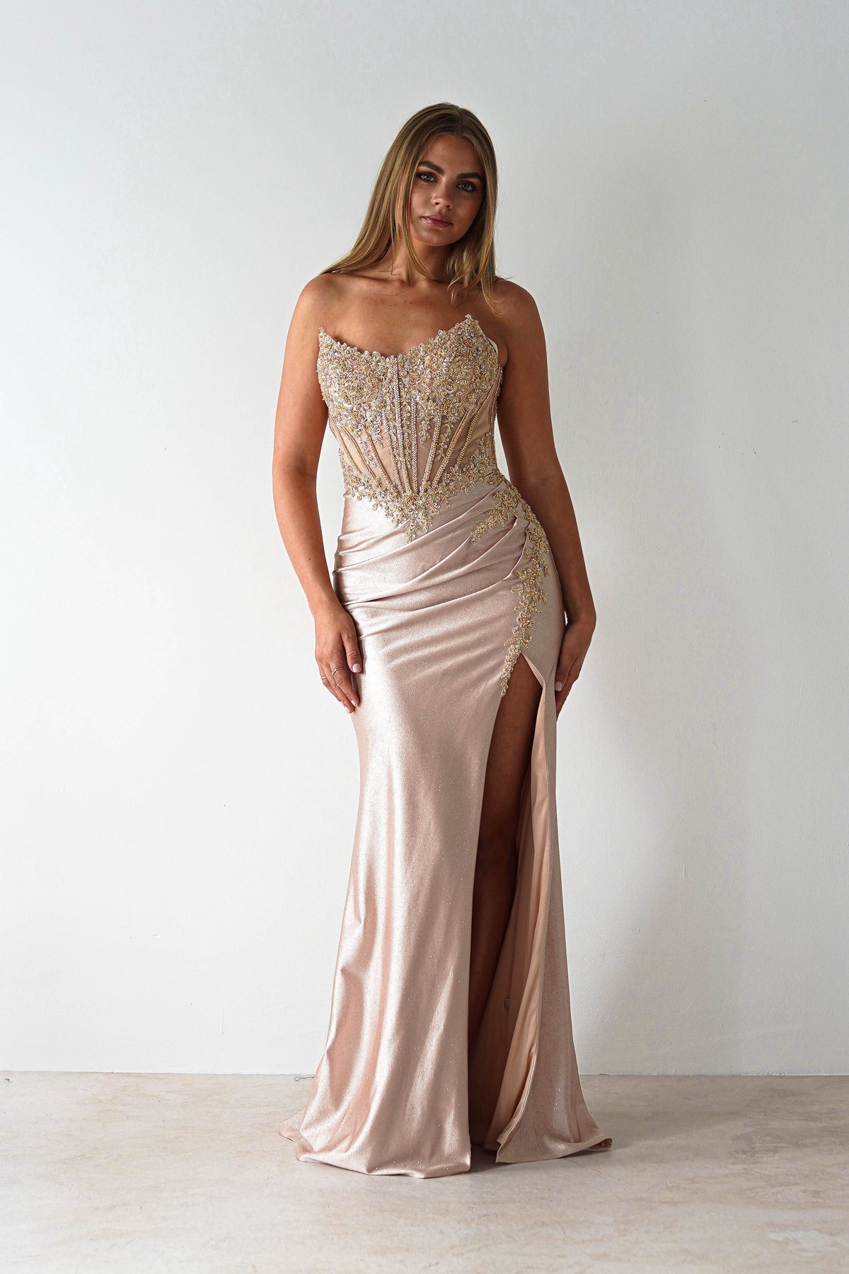 Caspian Embellished Bodycon Gown | Gold-Oh Hello Clothing