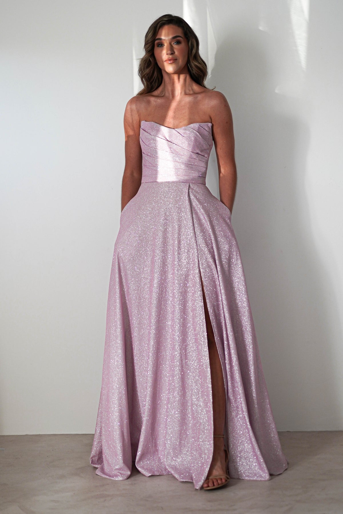 Cassia Strapless Glitter Aline Gown | Pink-Oh Hello Clothing
