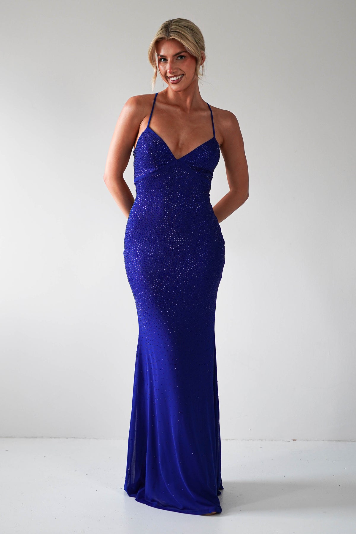 Cataleya Rhinestone Bodycon Gown | Royal Blue-Oh Hello Clothing