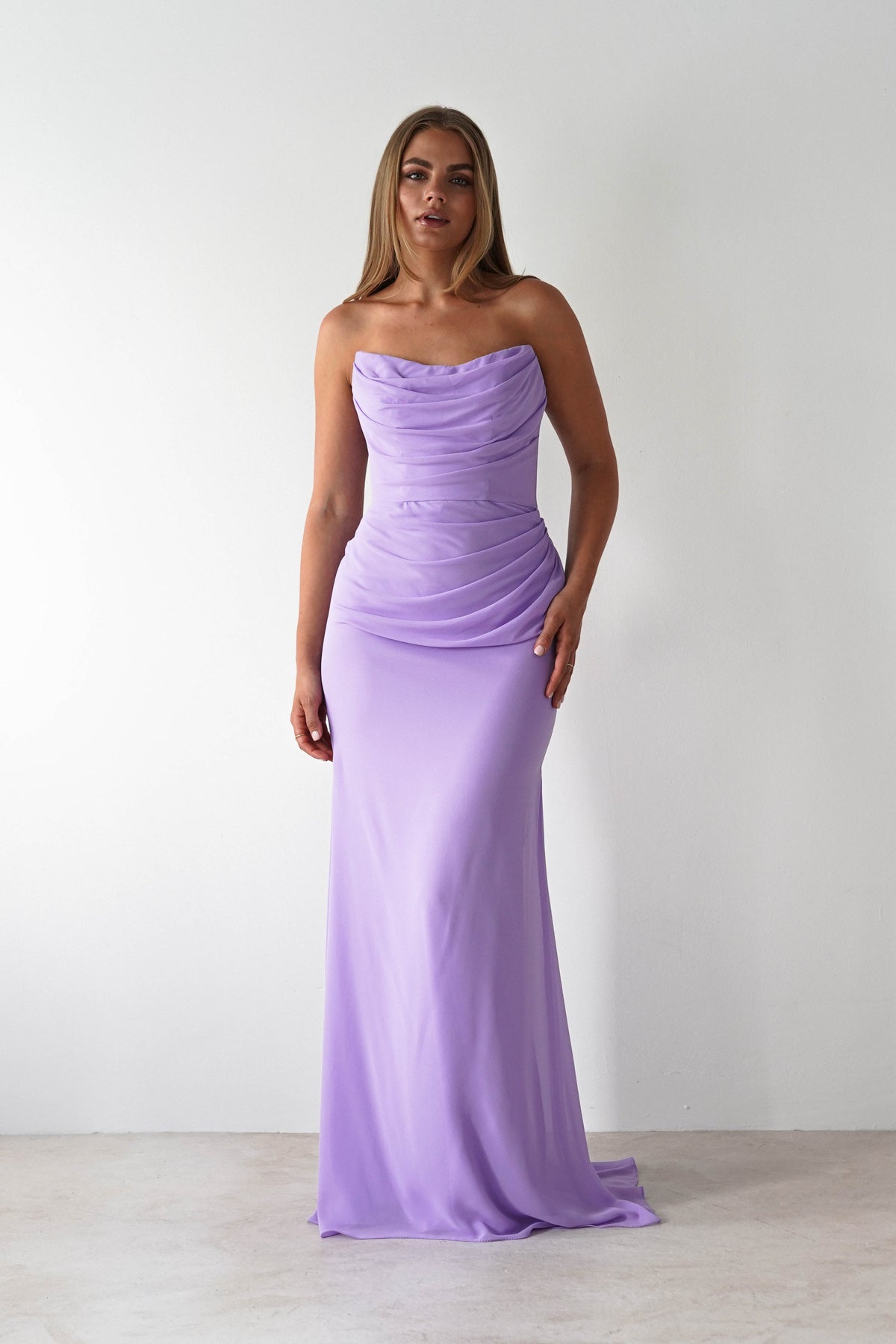 Caterina Strapless Maxi Dress | Lilac-Oh Hello Clothing