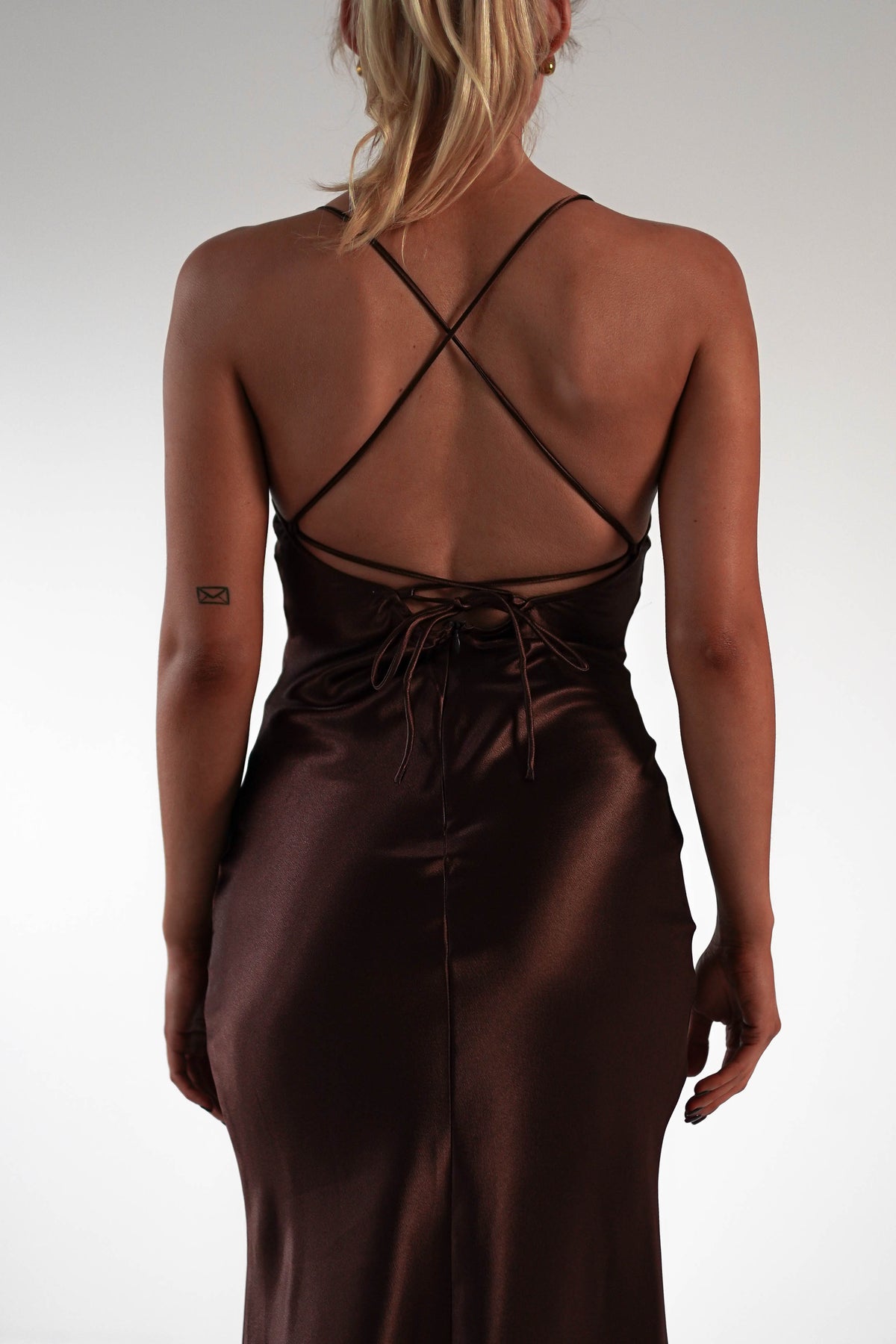 Celinee Satin Maxi Gown | Brown-Oh Hello Clothing