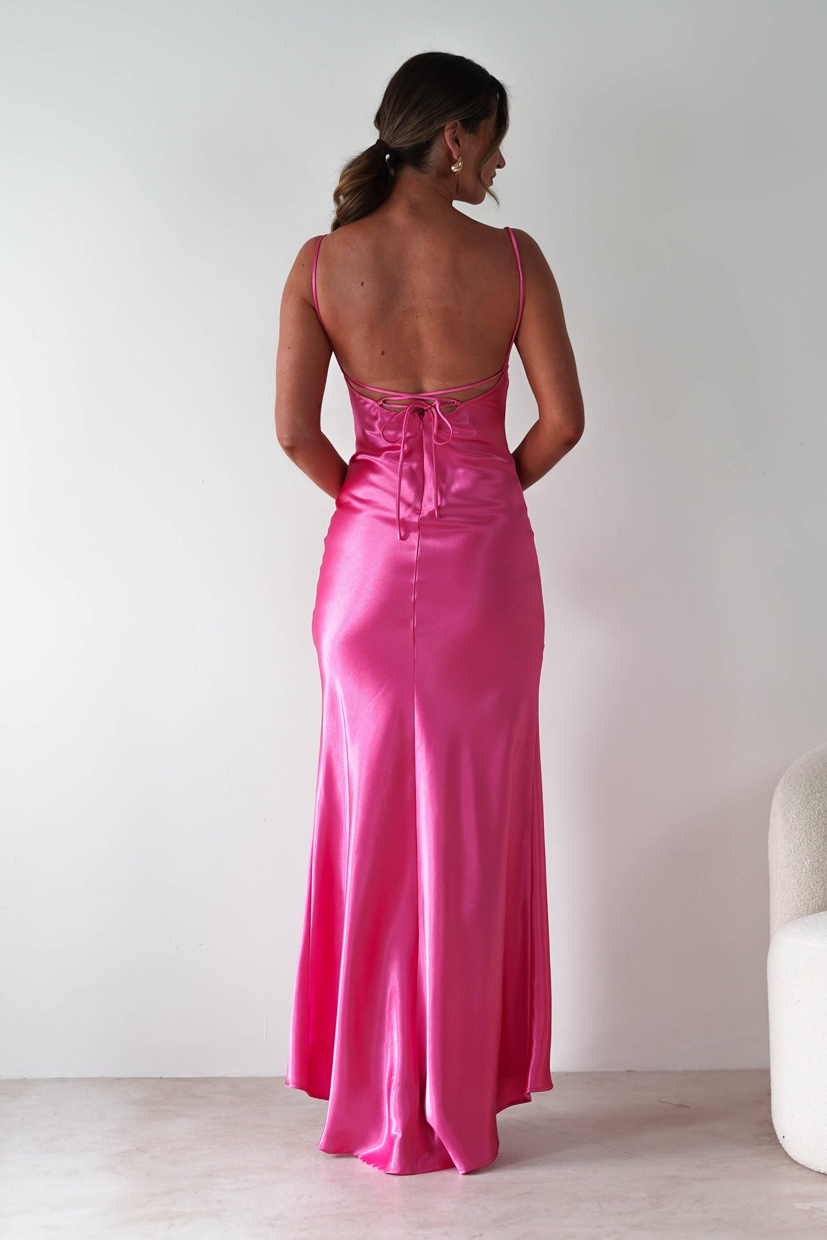 Celinee Satin Maxi Gown | Hot Pink-Oh Hello Clothing