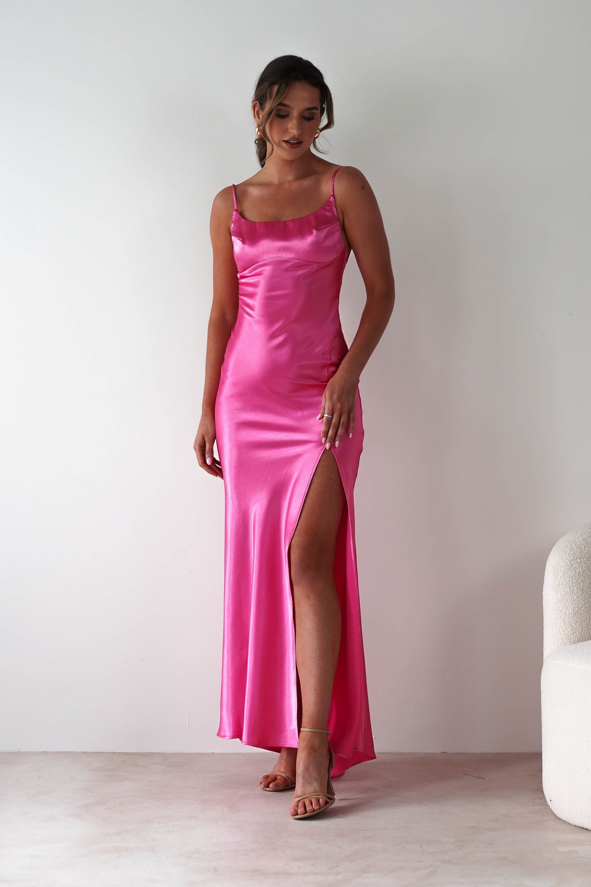 Celinee Satin Maxi Gown | Hot Pink-Oh Hello Clothing