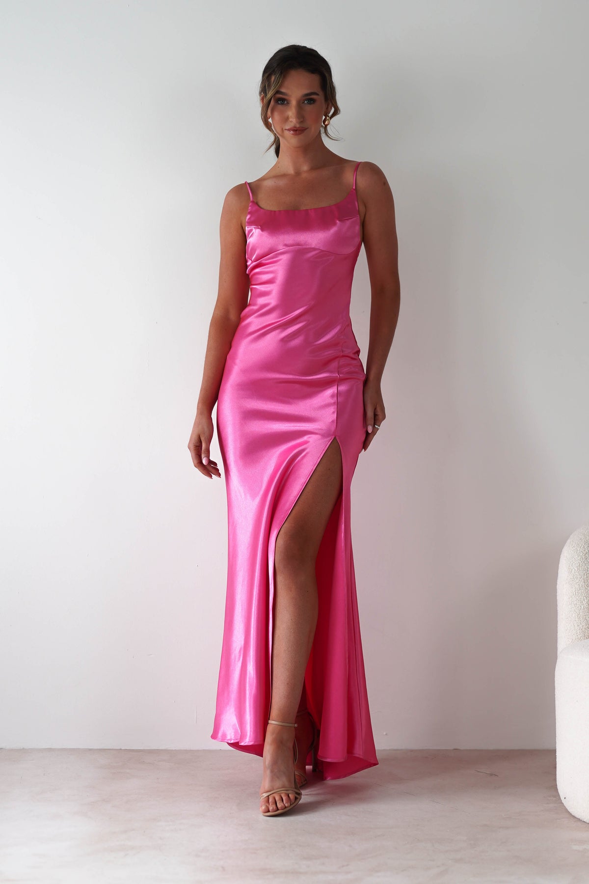 Celinee Satin Maxi Gown | Hot Pink-Oh Hello Clothing