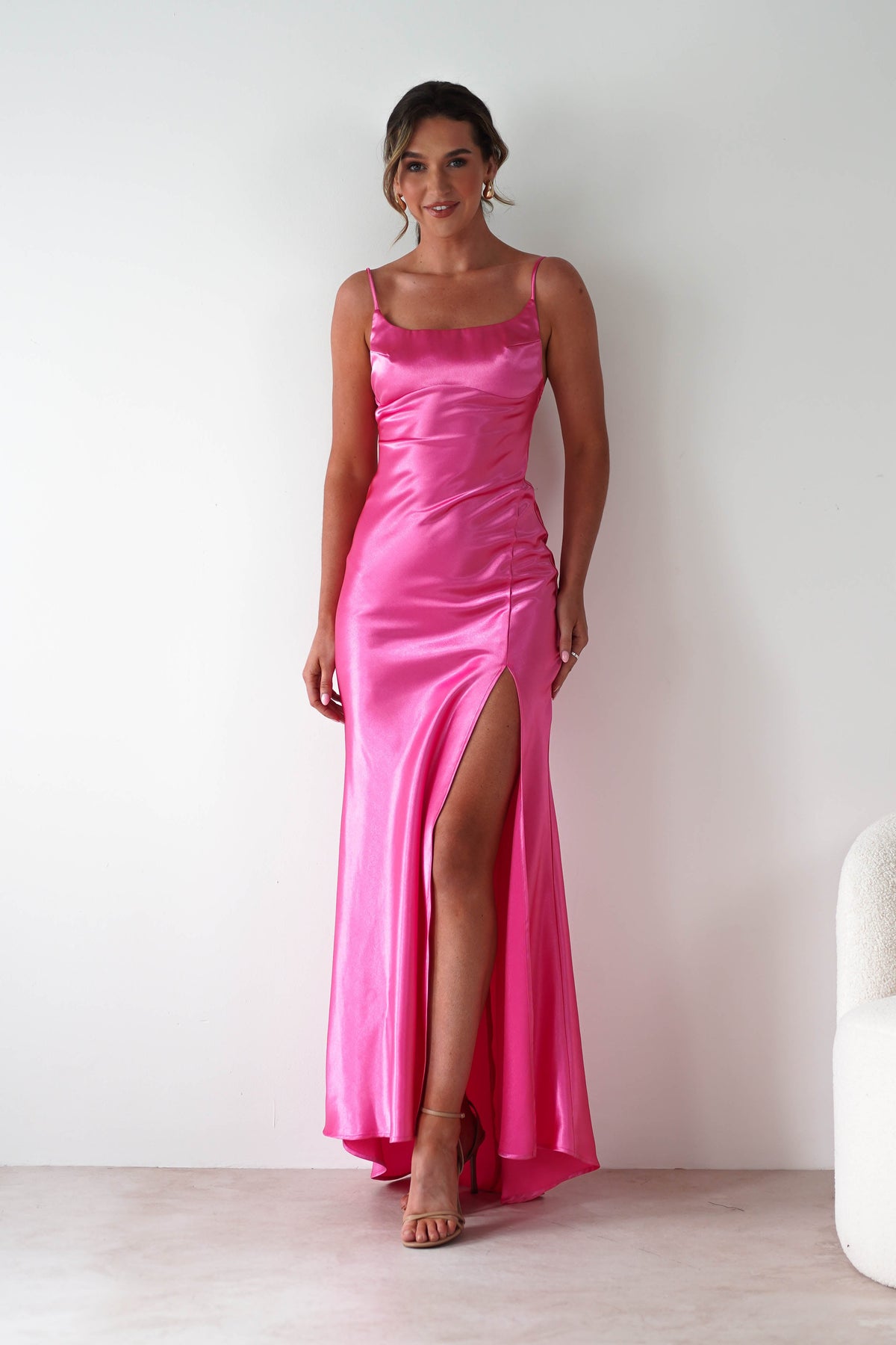 Celinee Satin Maxi Gown | Hot Pink-Oh Hello Clothing