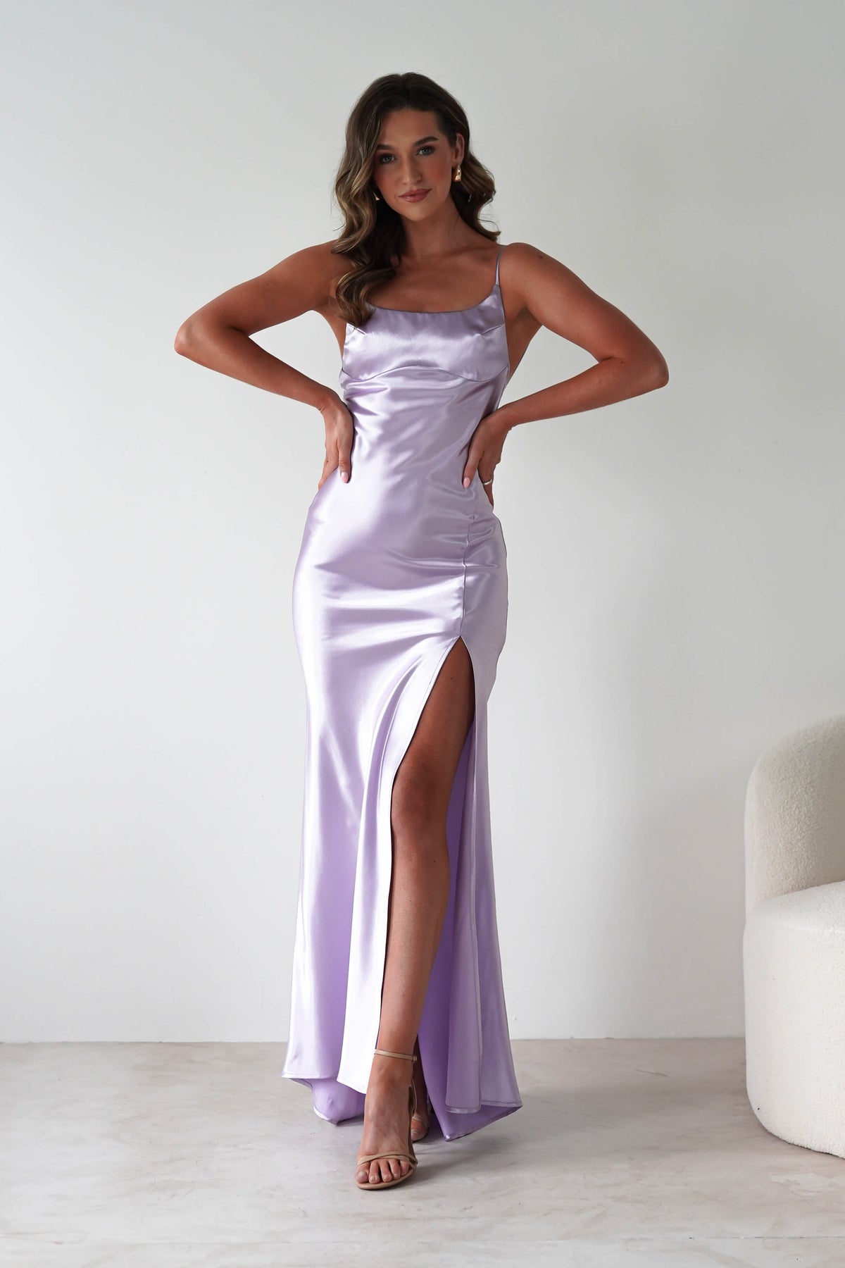 Celinee Satin Maxi Gown | Lilac-Oh Hello Clothing