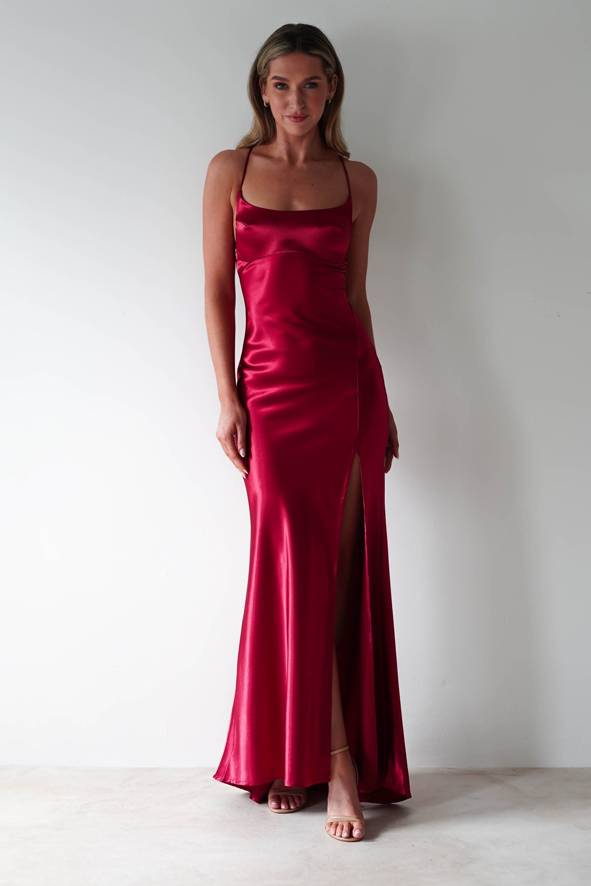 Celinee Satin Maxi Gown | Red-Oh Hello Clothing
