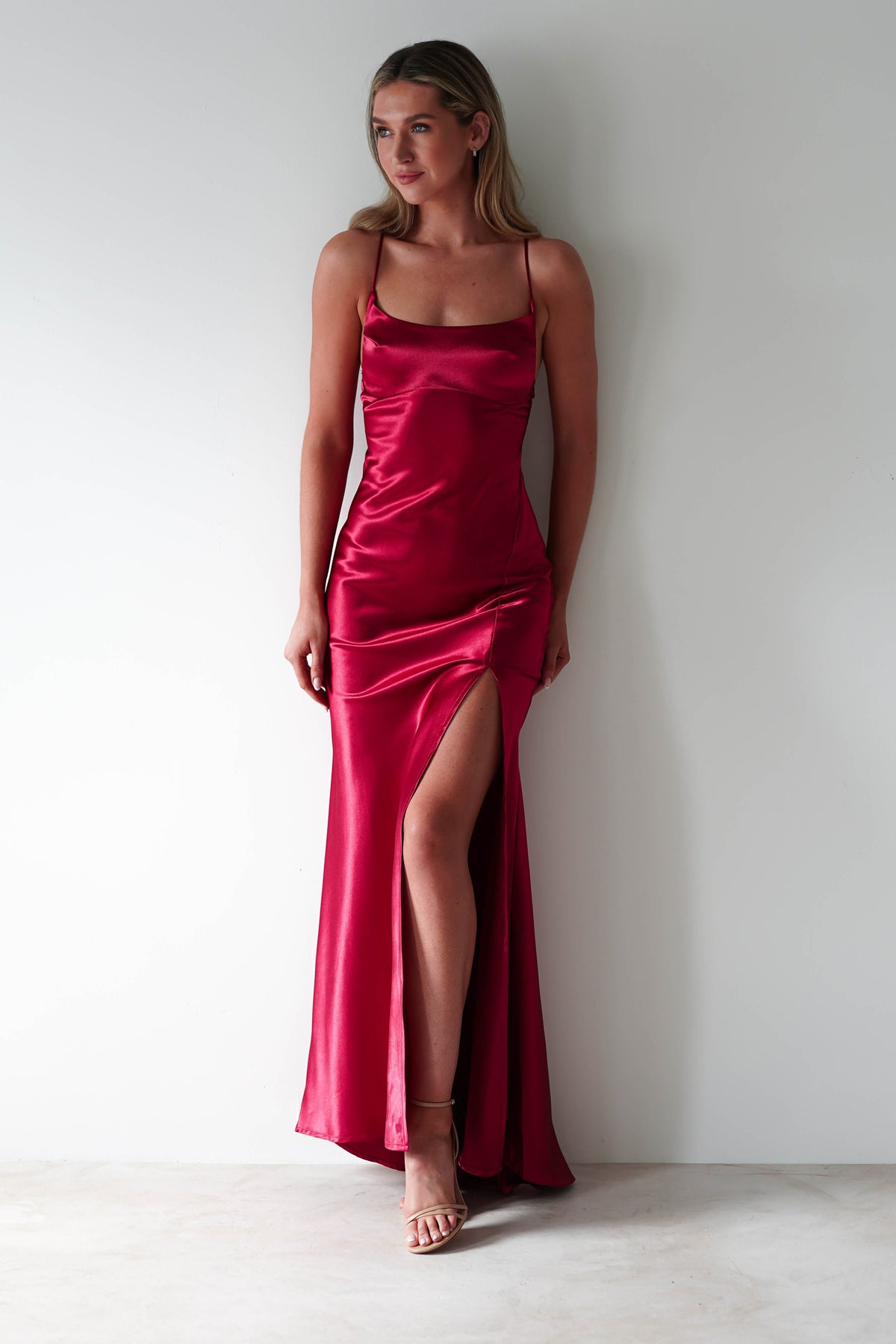 Celinee Satin Maxi Gown | Red-Oh Hello Clothing