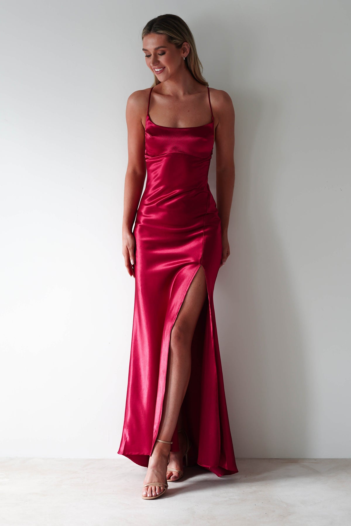 Celinee Satin Maxi Gown | Red-Oh Hello Clothing