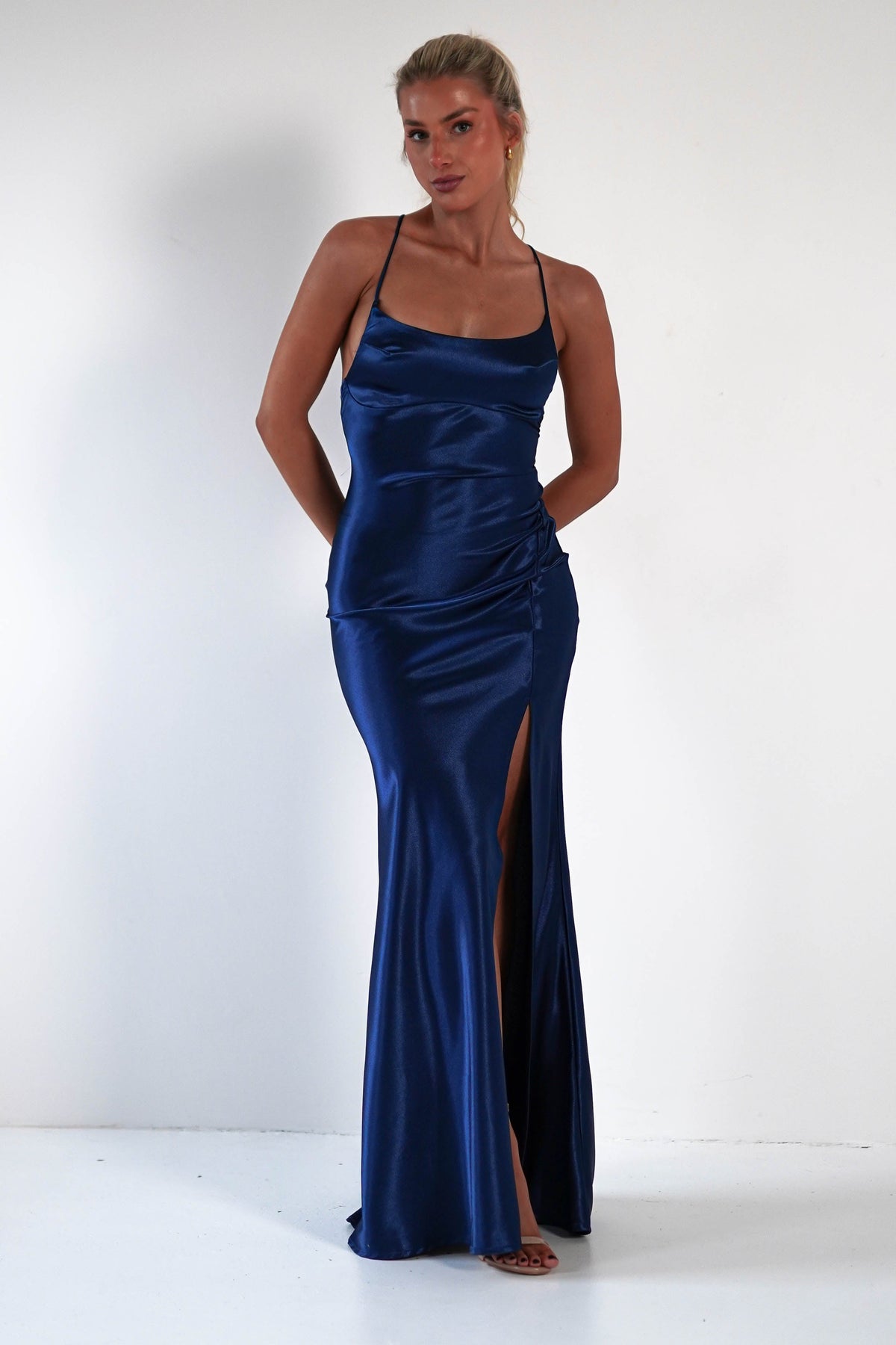 Celinee Satin Maxi Gown | Royal-Oh Hello Clothing