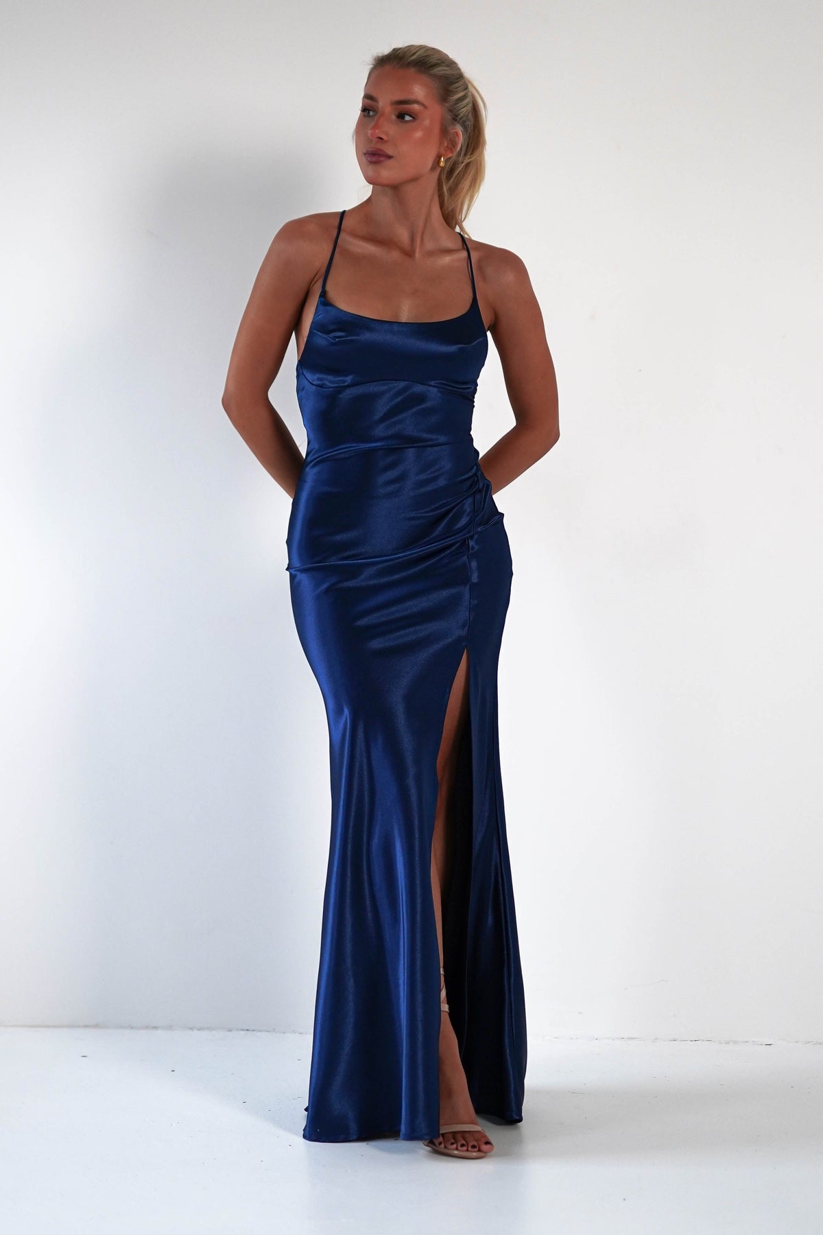 Celinee Satin Maxi Gown | Royal-Oh Hello Clothing
