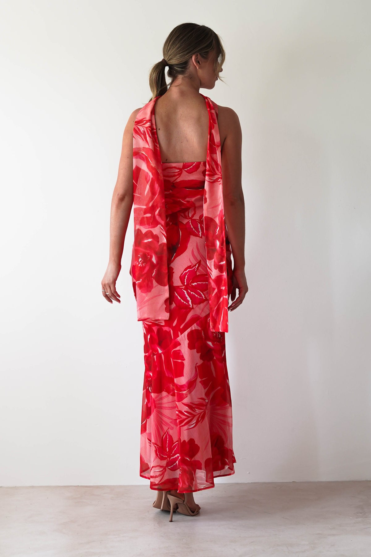 Charlene Floral Chiffon Maxi Dress | Red Print-Oh Hello Clothing