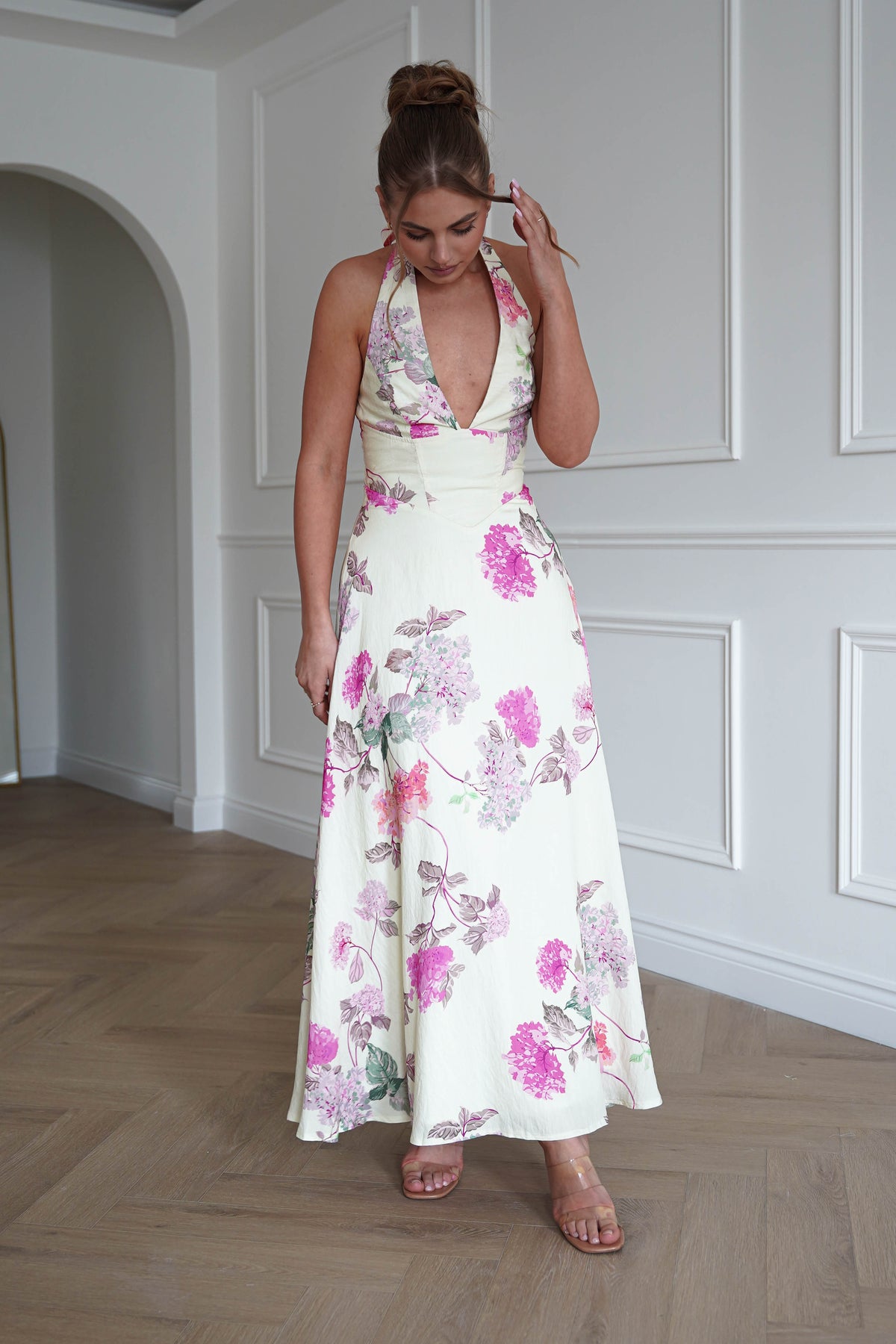 Charlotte Floral Pink Maxi Dress | Lime/Pink-Oh Hello Clothing