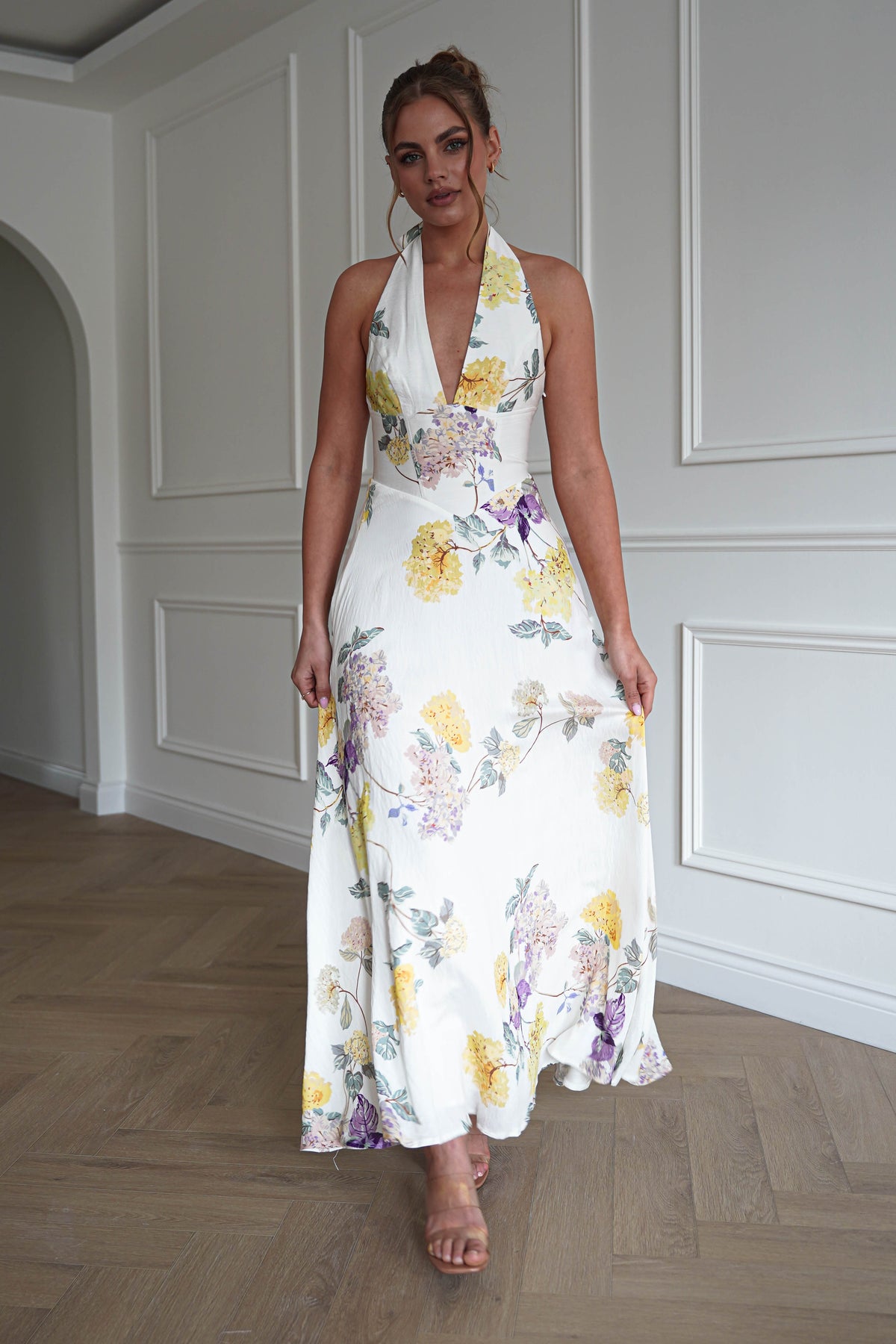 Charlotte Floral Pink Maxi Dress | White/Yellow-Oh Hello Clothing
